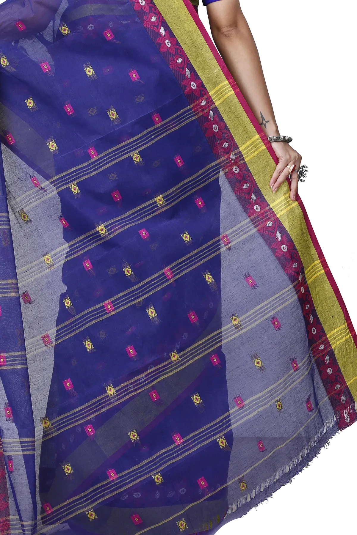 DipDiya Pure Cotton Naby Blue Ramala Timeless Elegance Tant Sarees