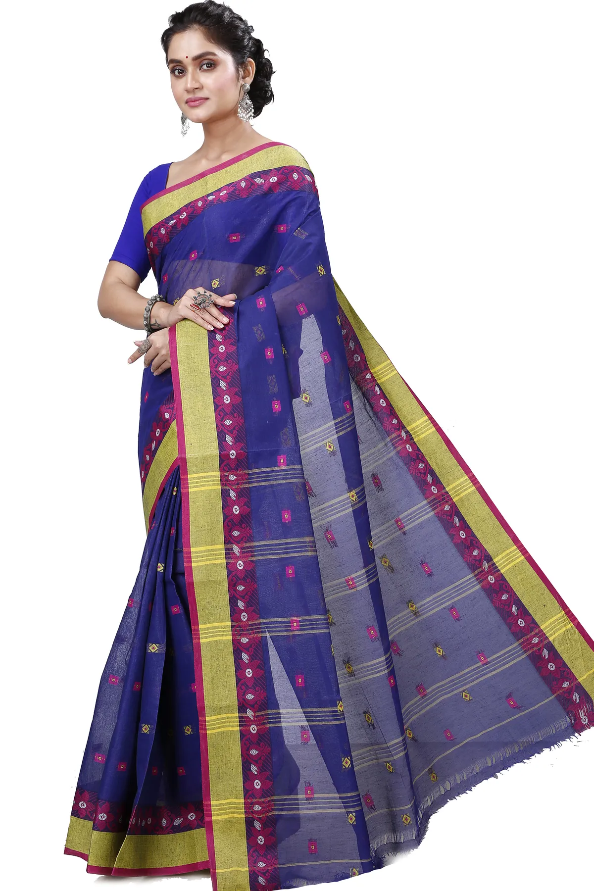 DipDiya Pure Cotton Naby Blue Ramala Timeless Elegance Tant Sarees
