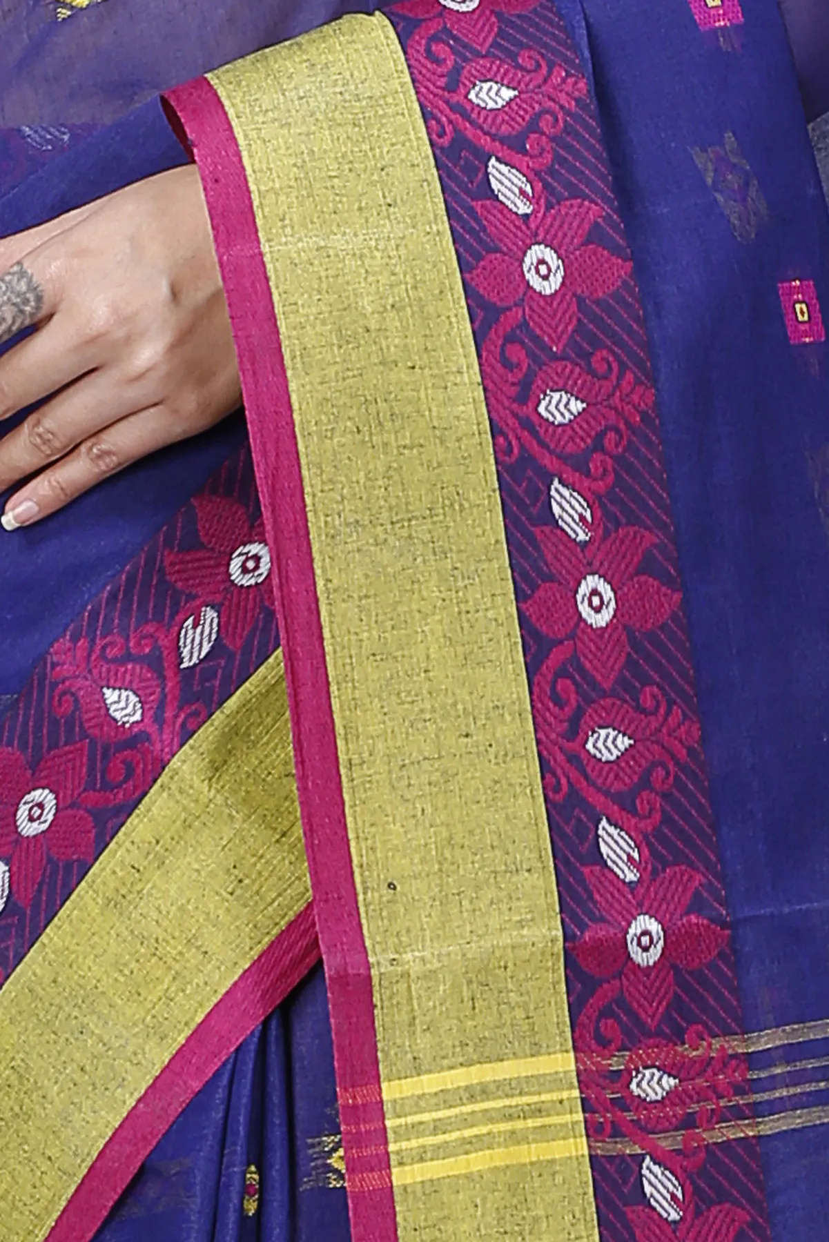 DipDiya Pure Cotton Naby Blue Ramala Timeless Elegance Tant Sarees