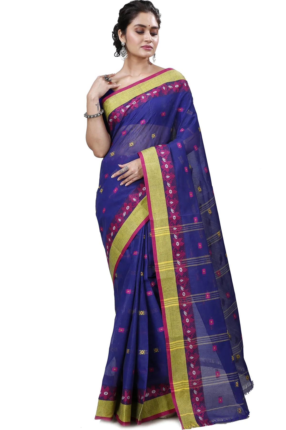 DipDiya Pure Cotton Naby Blue Ramala Timeless Elegance Tant Sarees