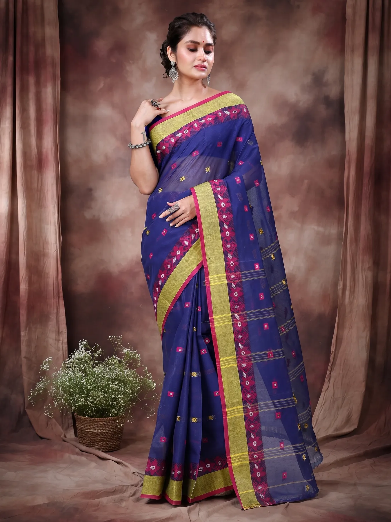 DipDiya Pure Cotton Naby Blue Ramala Timeless Elegance Tant Sarees