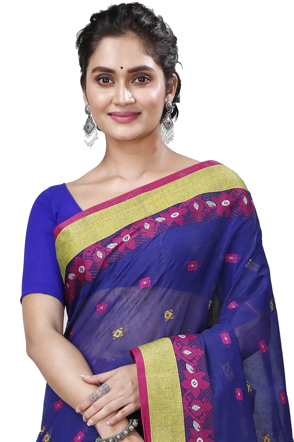 DipDiya Pure Cotton Naby Blue Ramala Timeless Elegance Tant Sarees