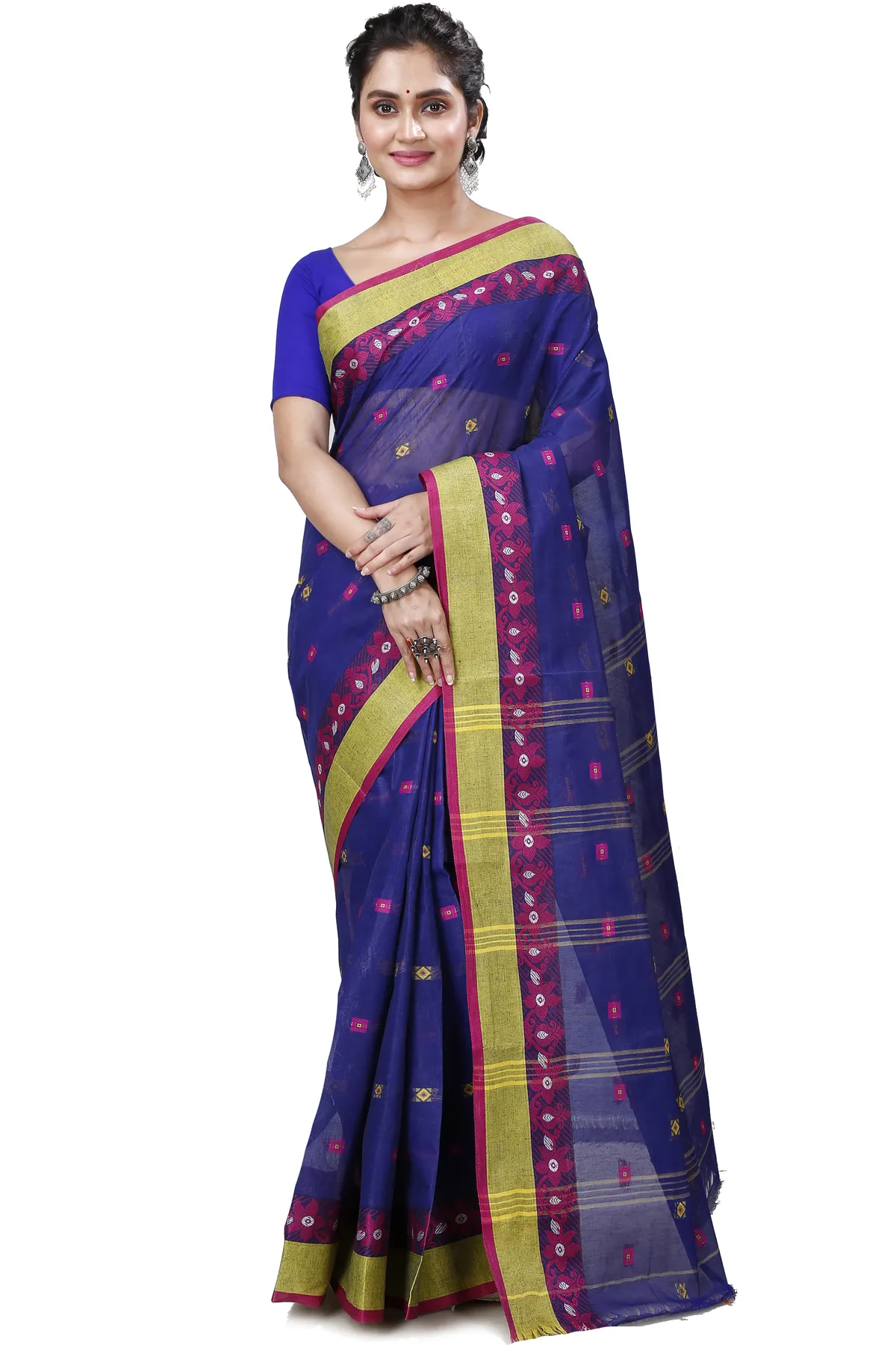 DipDiya Pure Cotton Naby Blue Ramala Timeless Elegance Tant Sarees
