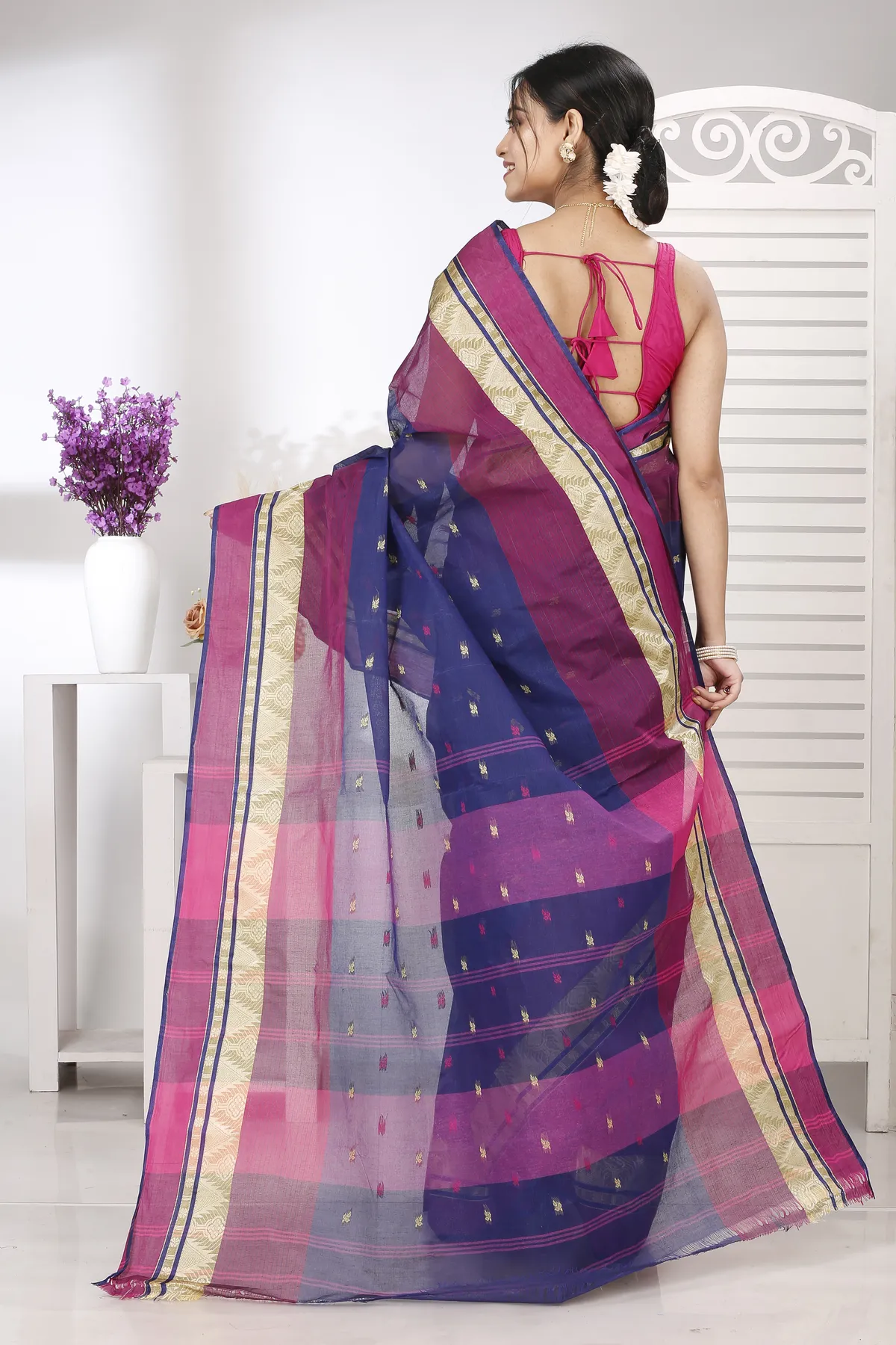 DipDiya Pure Cotton Naby Blue Suto Threads of Tradition Tant Sarees