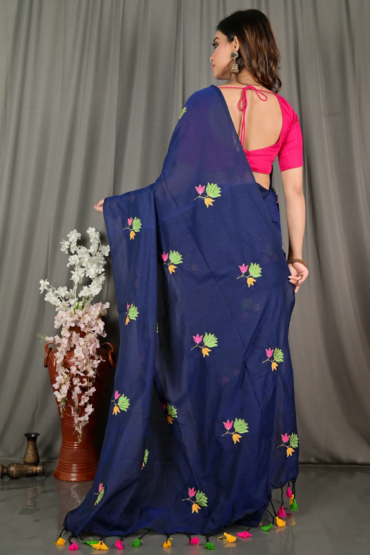 DipDiya Pure Cotton Naby Blue Umkor Than Stories of Bengal Embroidery Handloom sarees