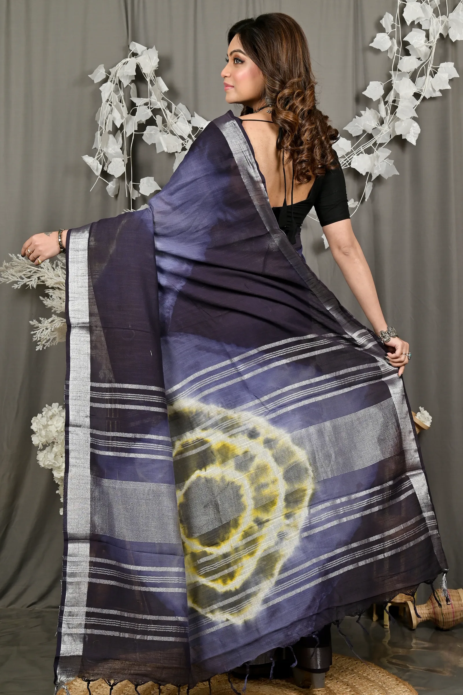 DipDiya Pure Cotton Night Blue Finui Pure Bengali Grace Handloom Sarees