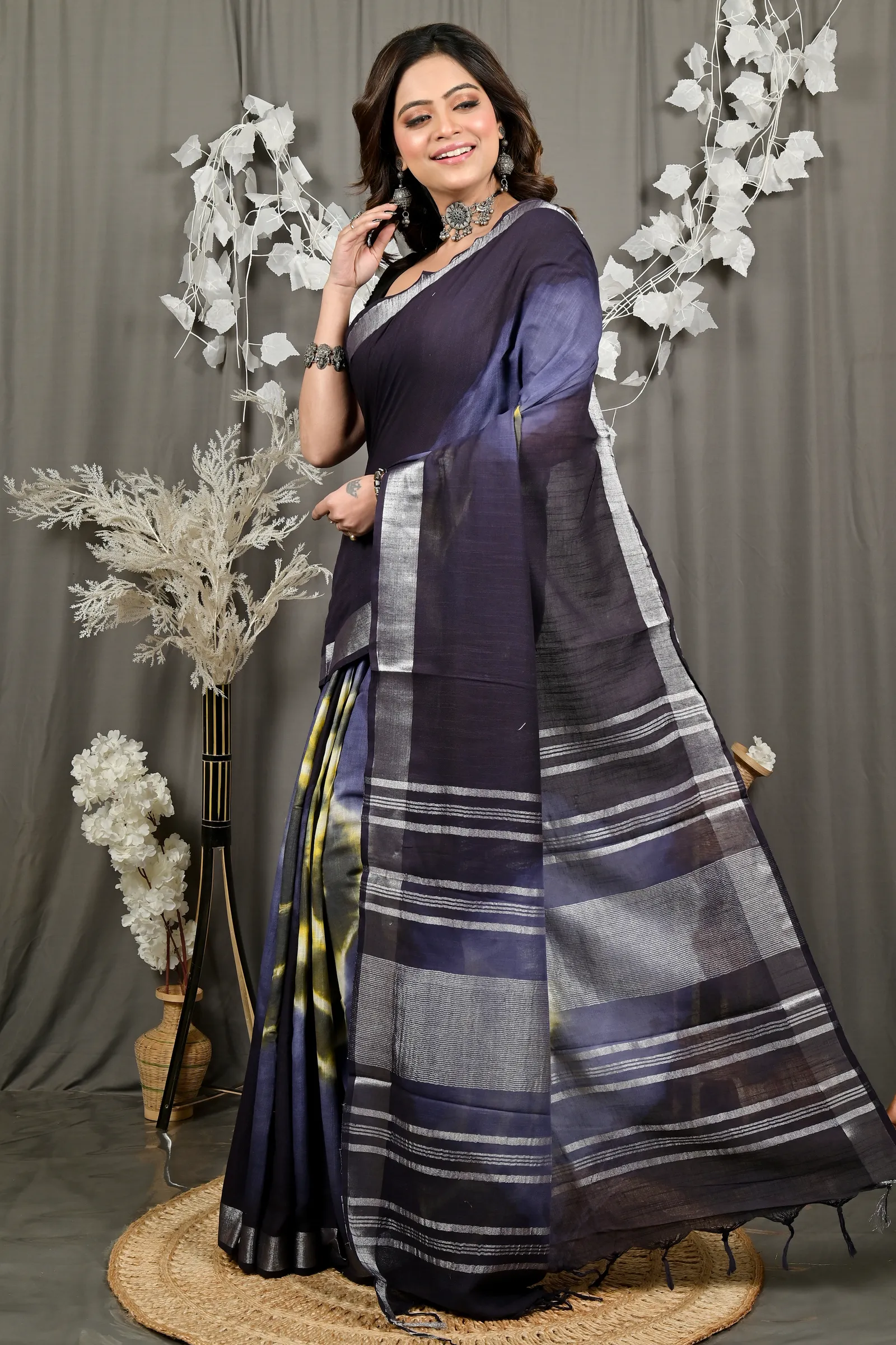 DipDiya Pure Cotton Night Blue Finui Pure Bengali Grace Handloom Sarees