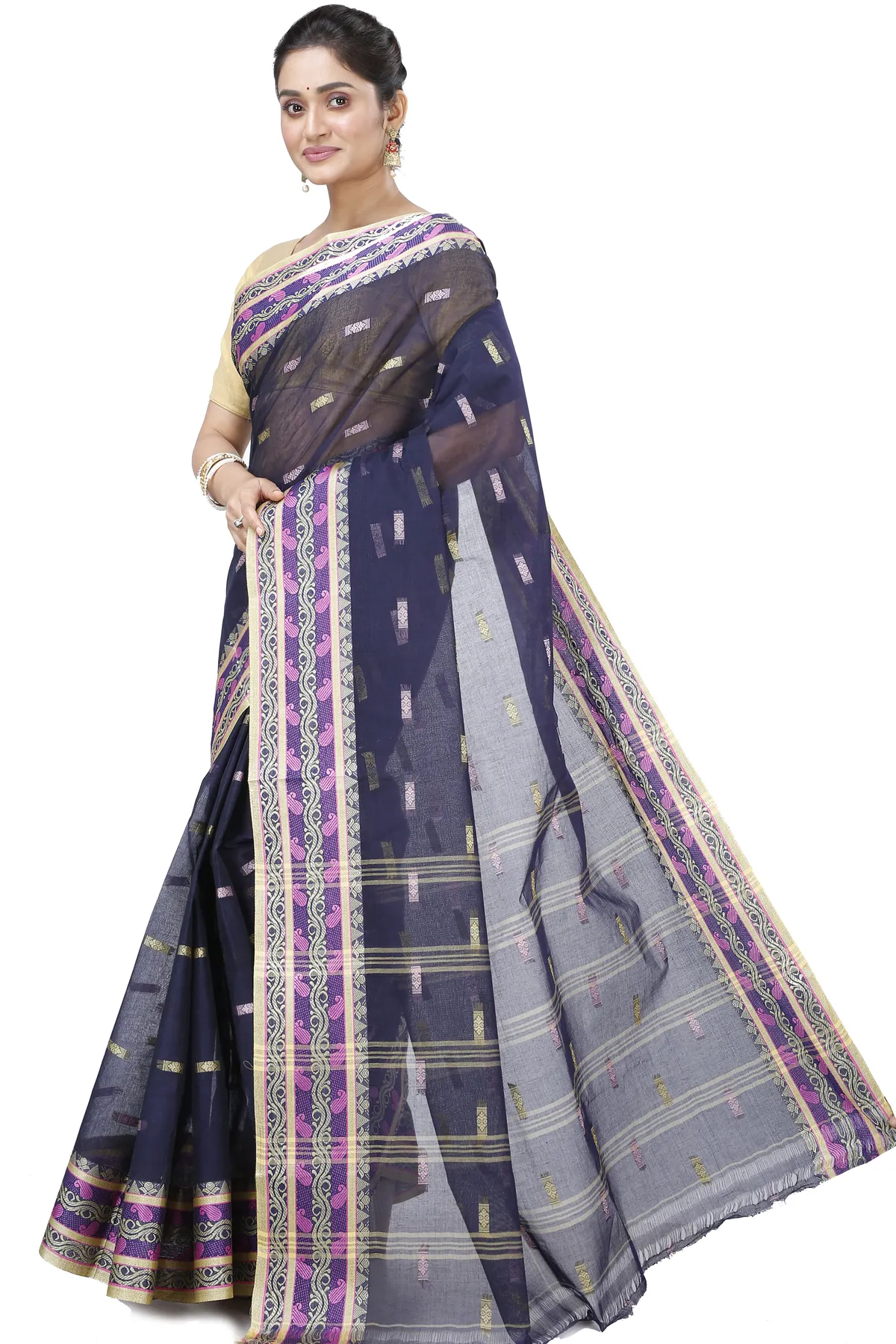 DipDiya Pure Cotton Night Blue Gayatri Elegant by Tradition Tant Sarees