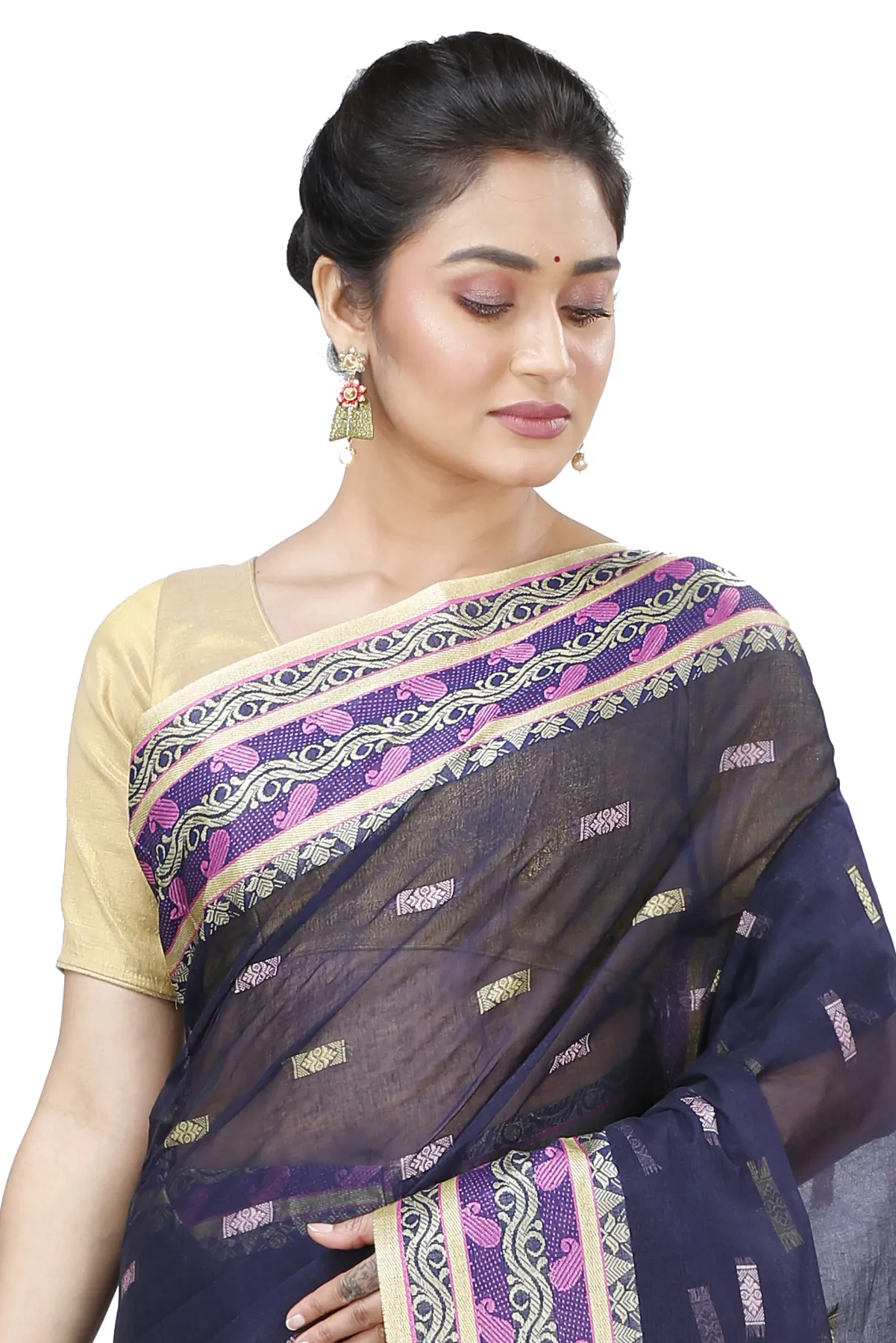 DipDiya Pure Cotton Night Blue Gayatri Elegant by Tradition Tant Sarees