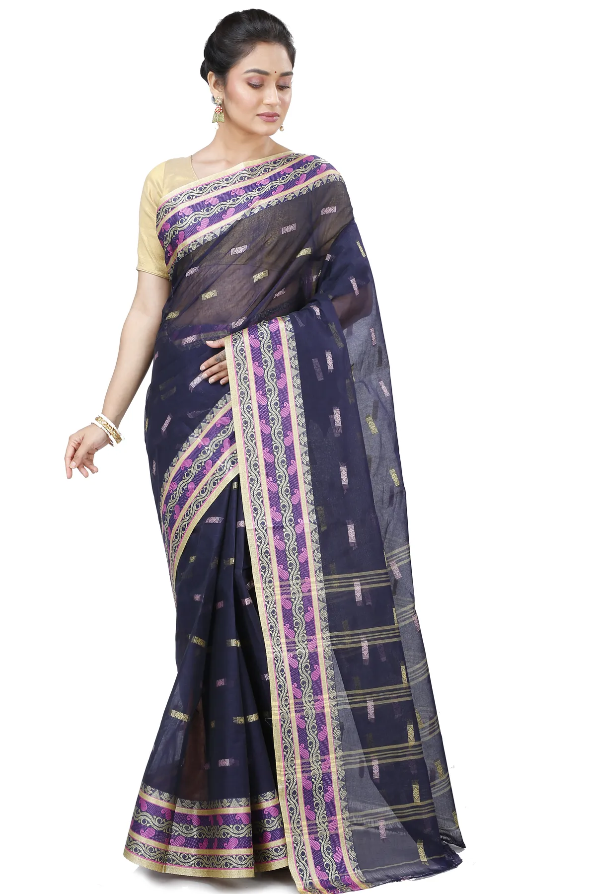 DipDiya Pure Cotton Night Blue Gayatri Elegant by Tradition Tant Sarees