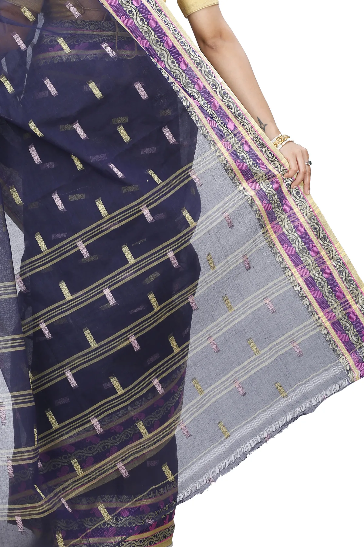 DipDiya Pure Cotton Night Blue Gayatri Elegant by Tradition Tant Sarees
