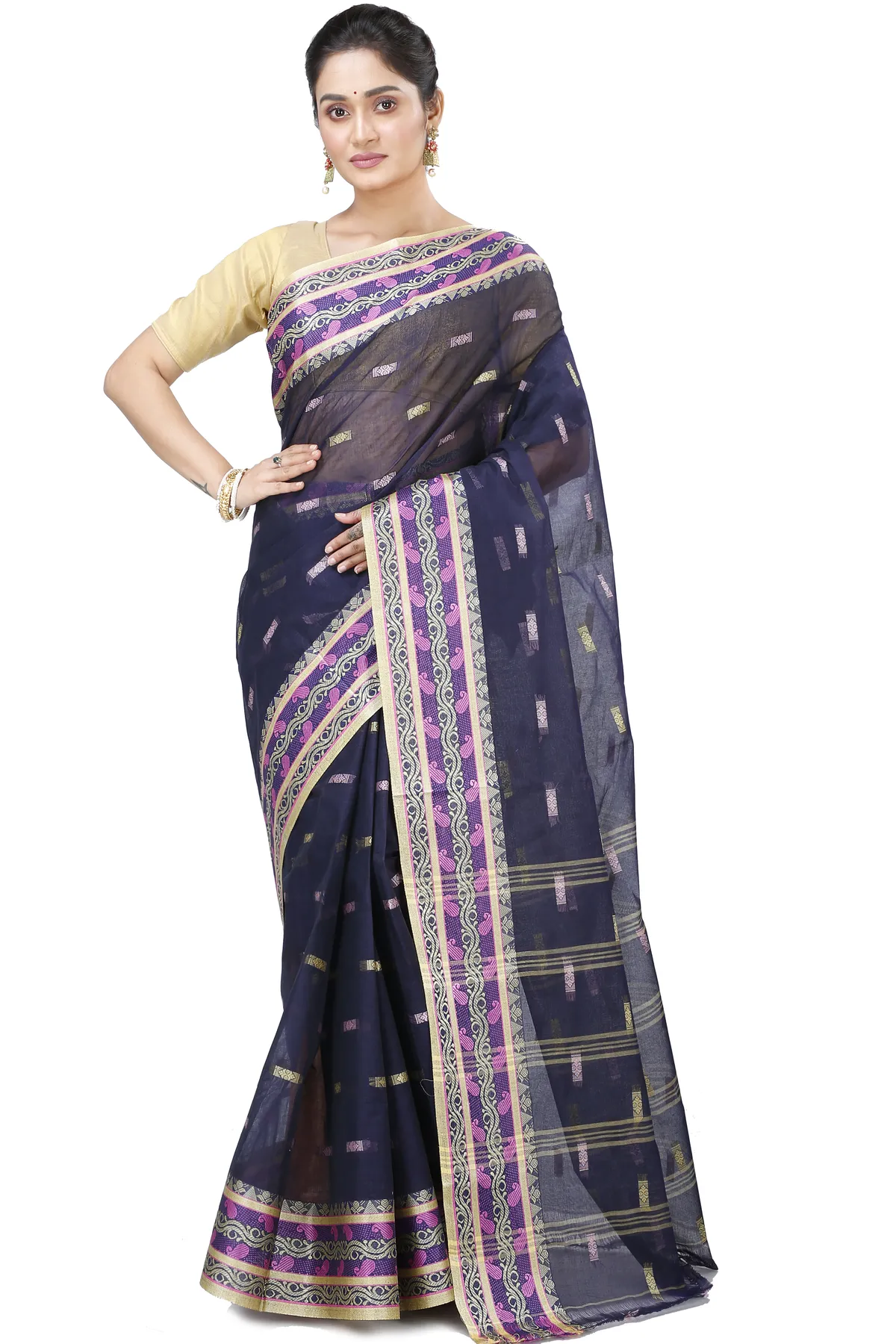 DipDiya Pure Cotton Night Blue Gayatri Elegant by Tradition Tant Sarees