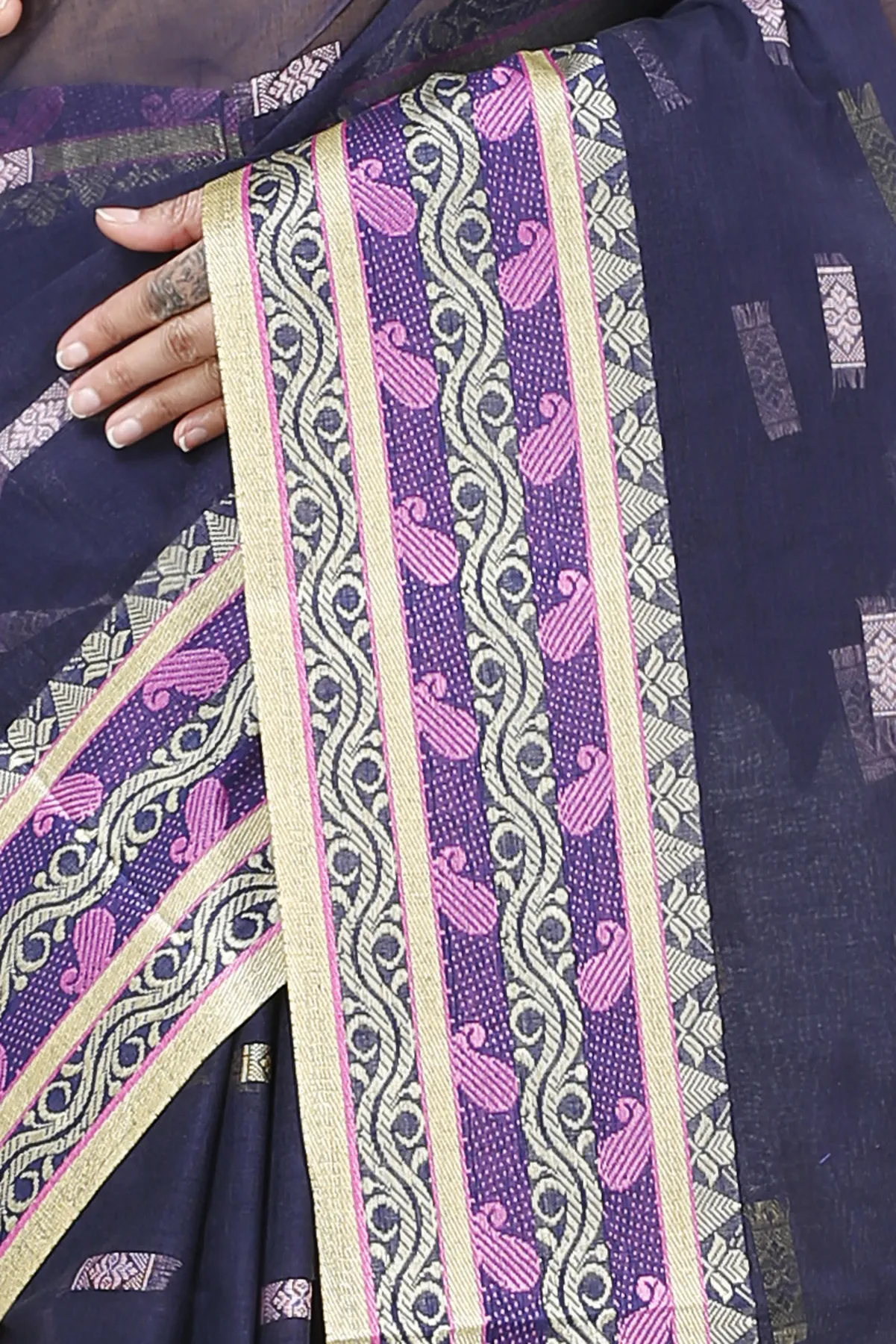 DipDiya Pure Cotton Night Blue Gayatri Elegant by Tradition Tant Sarees