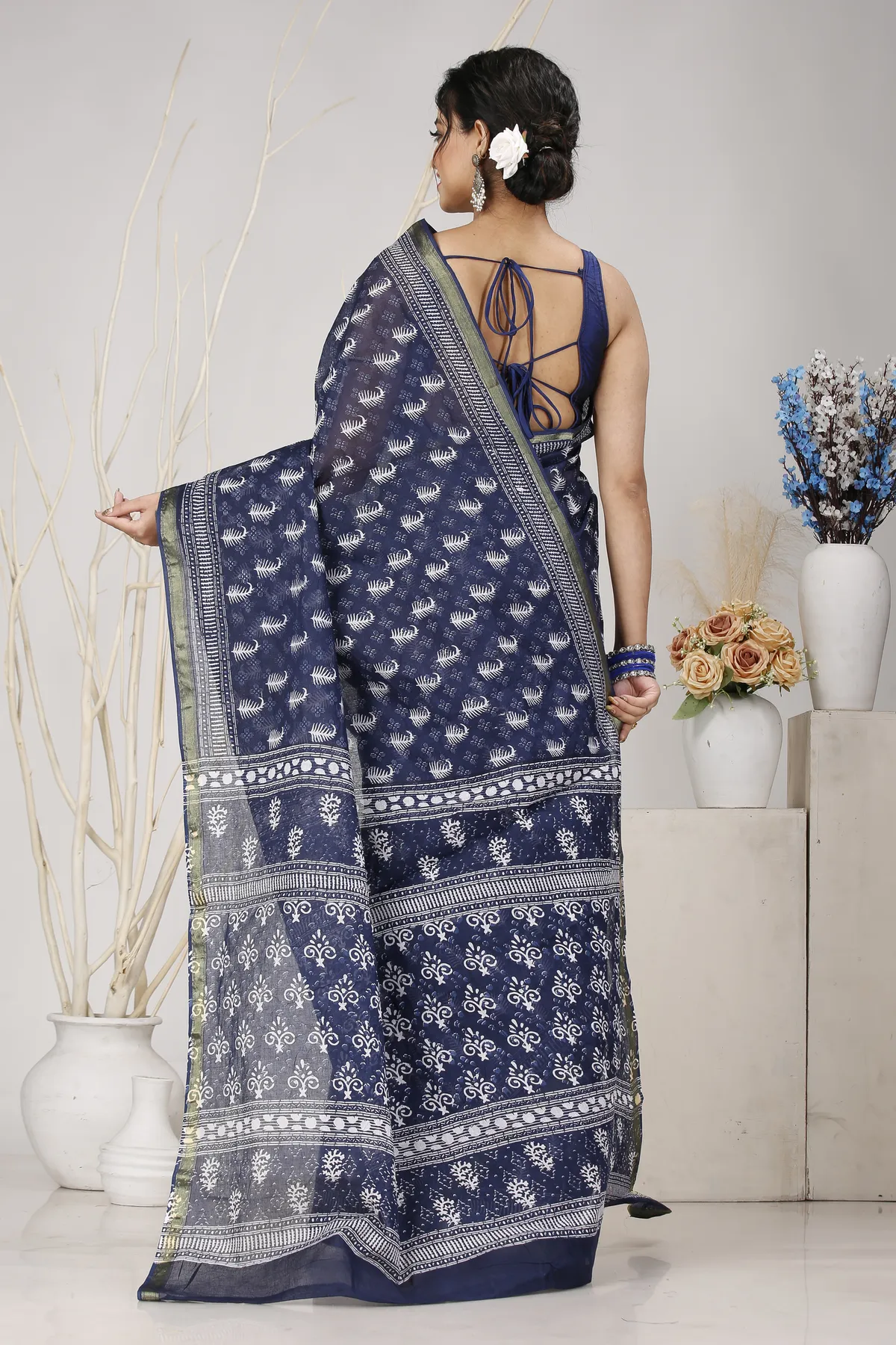 DipDiya Pure Cotton Night Blue Mela A Legacy Woven Printed Handloom Sarees