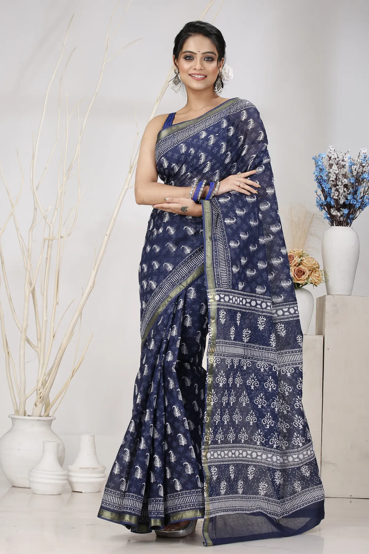 DipDiya Pure Cotton Night Blue Mela A Legacy Woven Printed Handloom Sarees