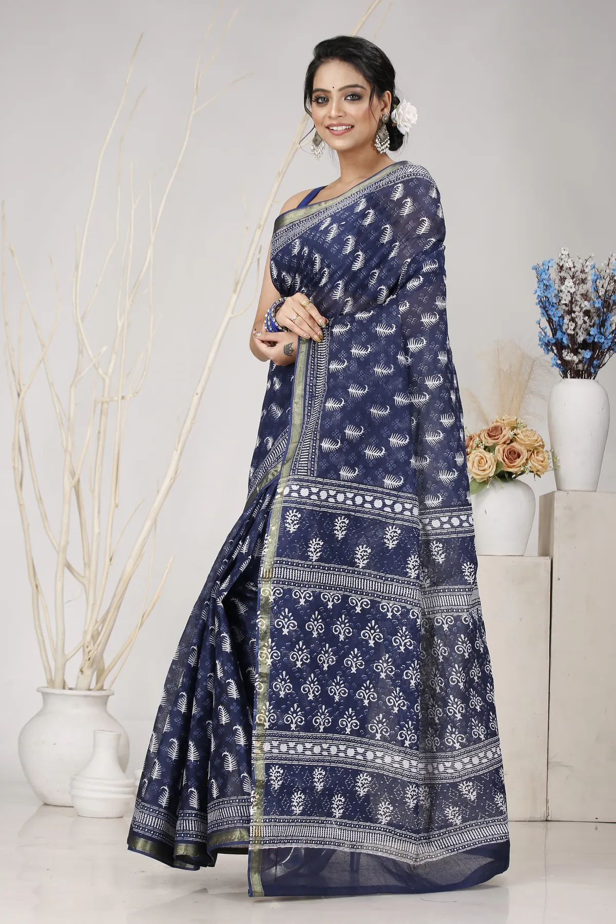 DipDiya Pure Cotton Night Blue Mela A Legacy Woven Printed Handloom Sarees