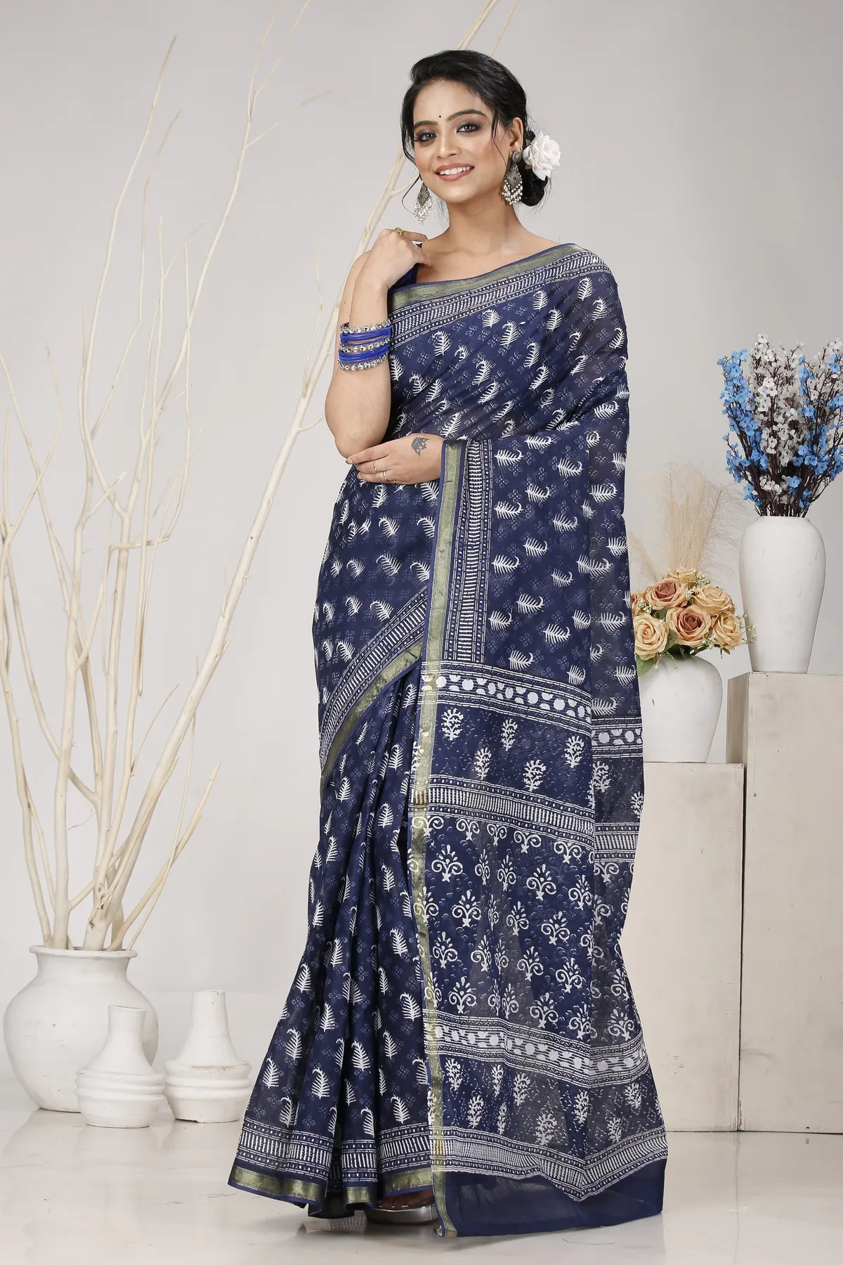 DipDiya Pure Cotton Night Blue Mela A Legacy Woven Printed Handloom Sarees