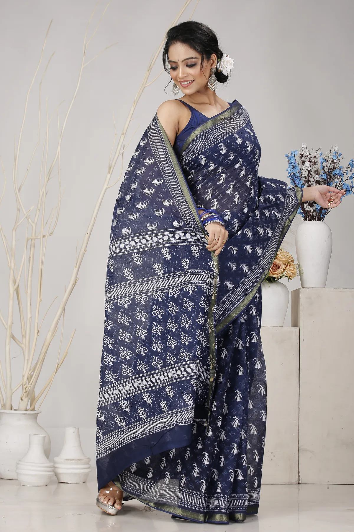 DipDiya Pure Cotton Night Blue Mela A Legacy Woven Printed Handloom Sarees