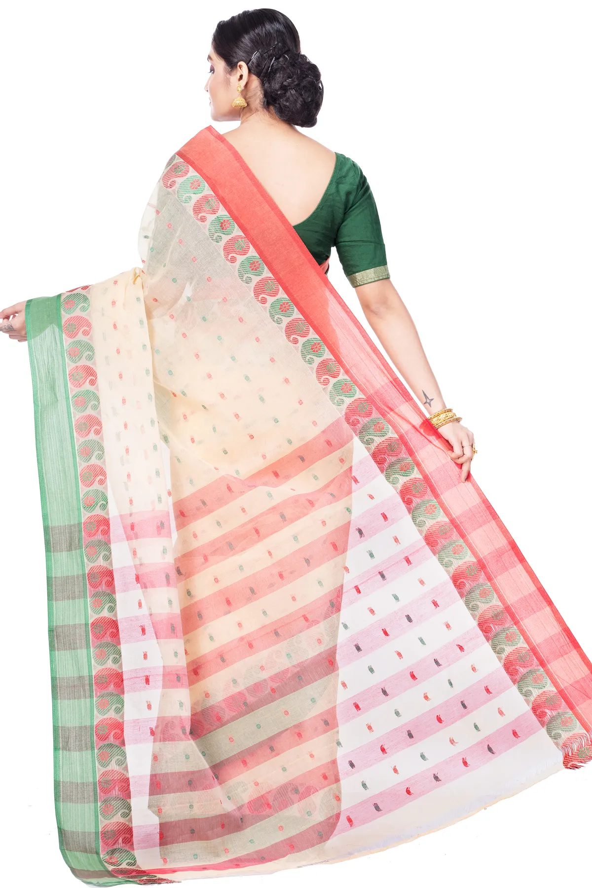 DipDiya Pure Cotton Off-White Amkolka Par Elegant by Tradition Tant Sarees