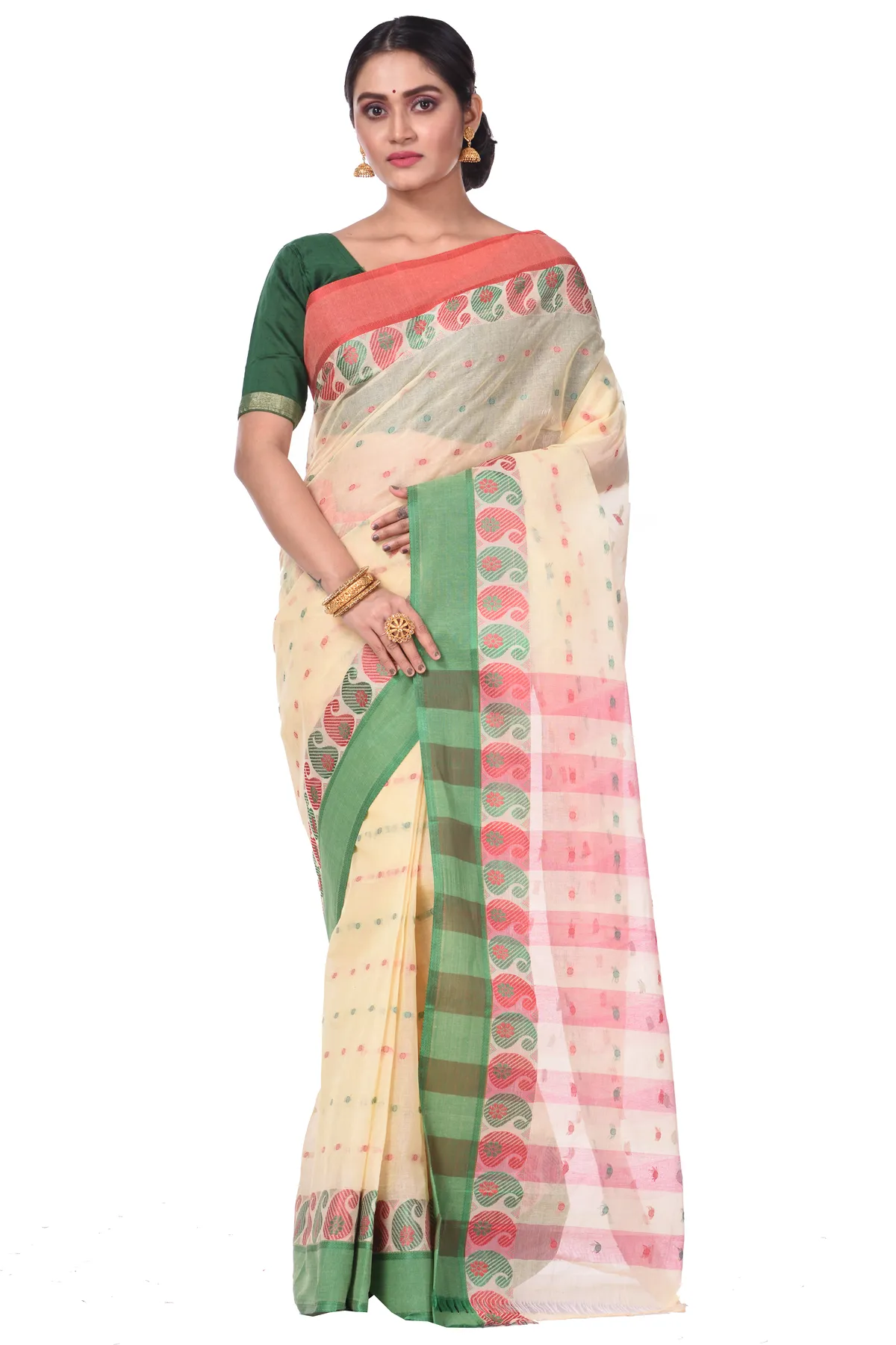 DipDiya Pure Cotton Off-White Amkolka Par Elegant by Tradition Tant Sarees