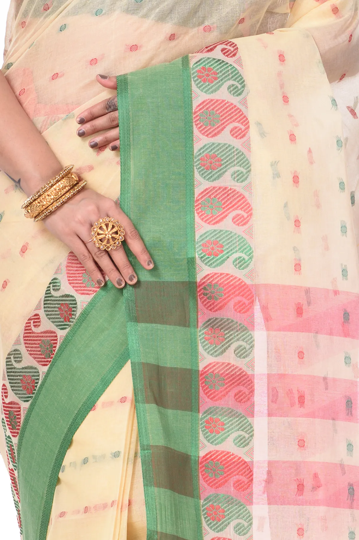 DipDiya Pure Cotton Off-White Amkolka Par Elegant by Tradition Tant Sarees