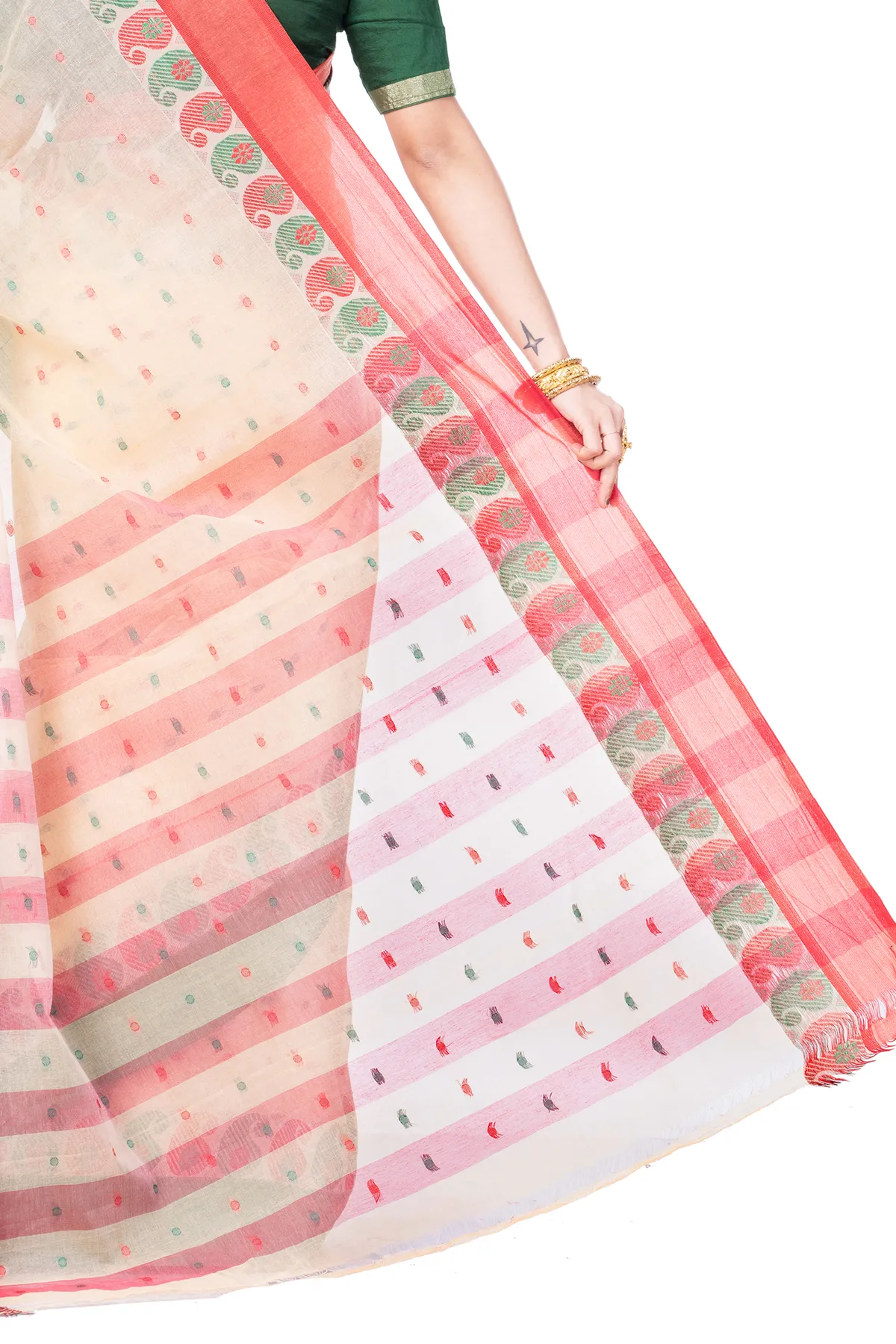 DipDiya Pure Cotton Off-White Amkolka Par Elegant by Tradition Tant Sarees