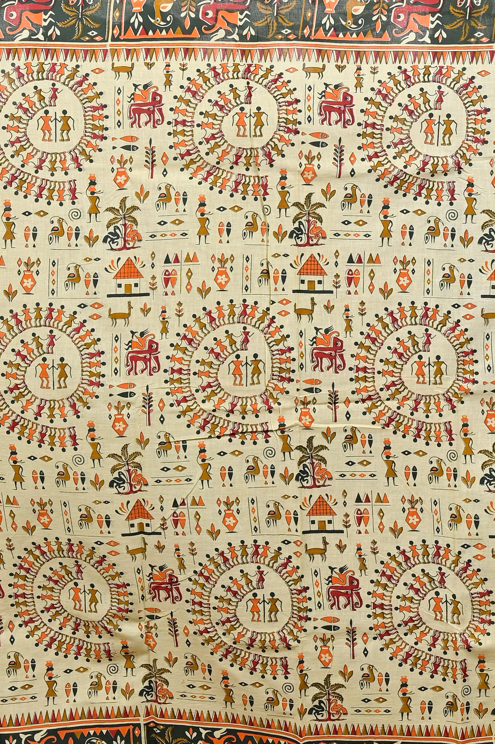 DipDiya Pure Cotton Off White Green Feepsi Crafted by Artisans Kalamkari Printed Sarees