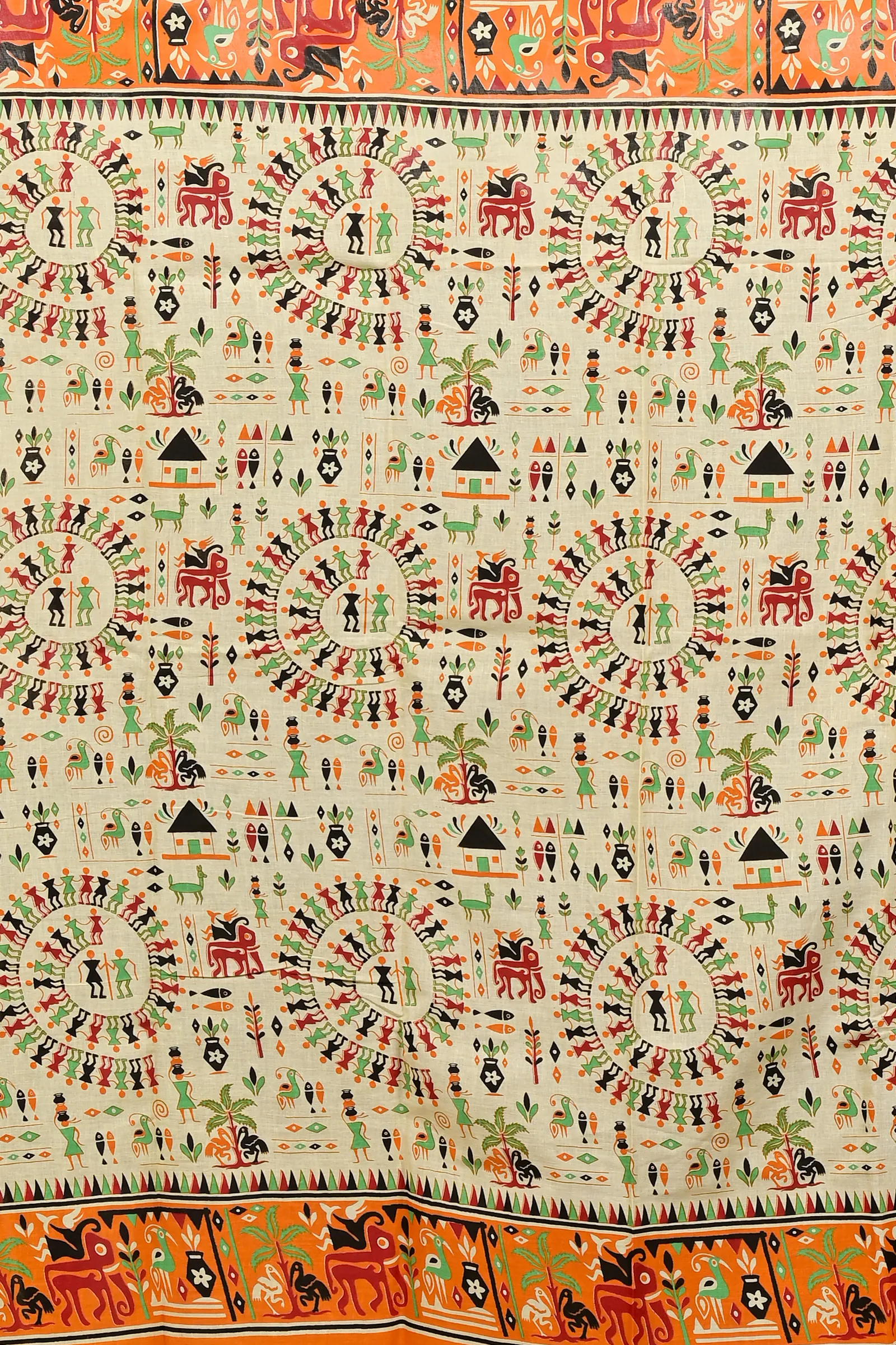 DipDiya Pure Cotton Off White Orange Feepsi Elegant by Tradition Kalamkari Printed Sarees