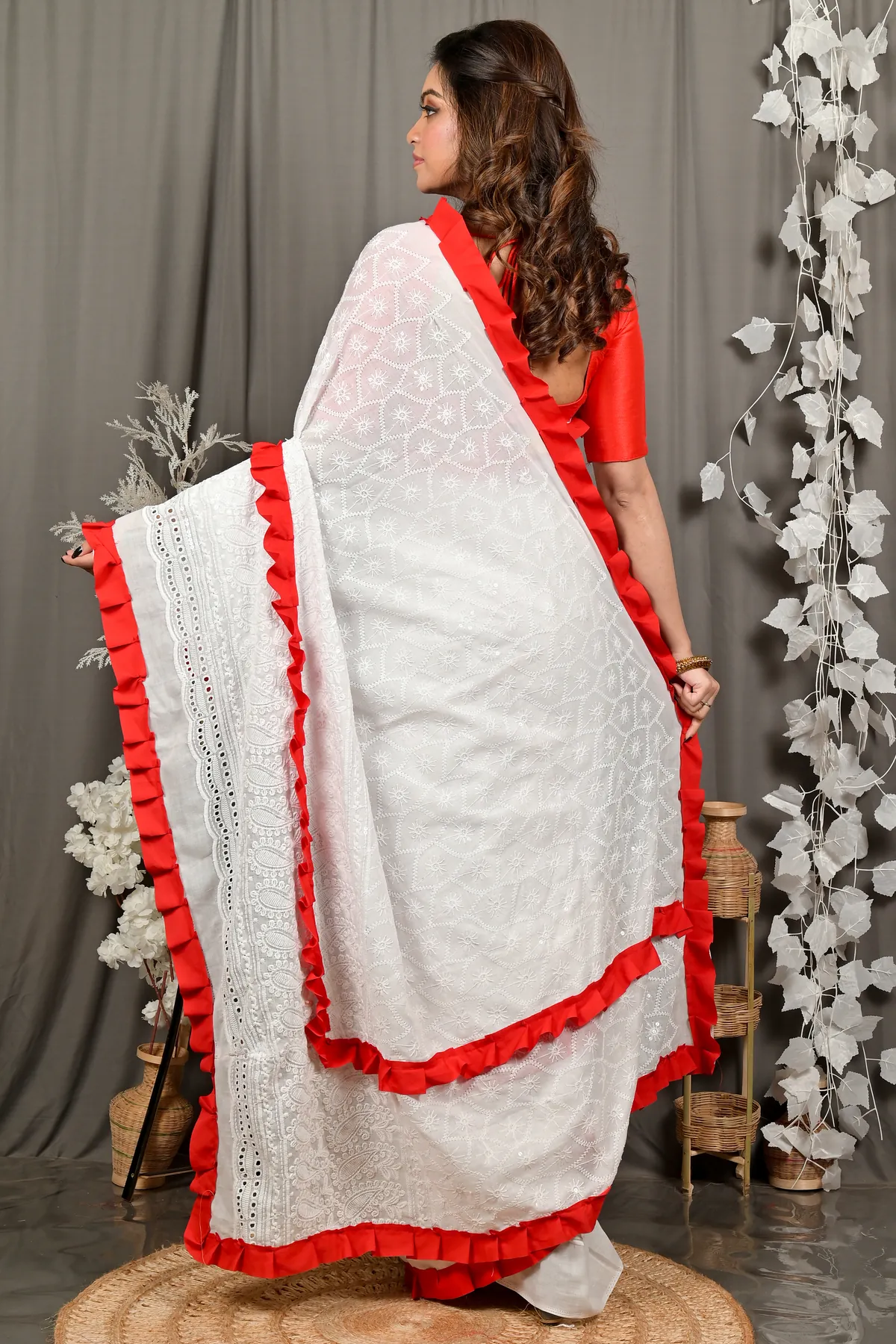 DipDiya Pure Cotton Off White Red Borma Wrapped in Heritage Handloom Sarees