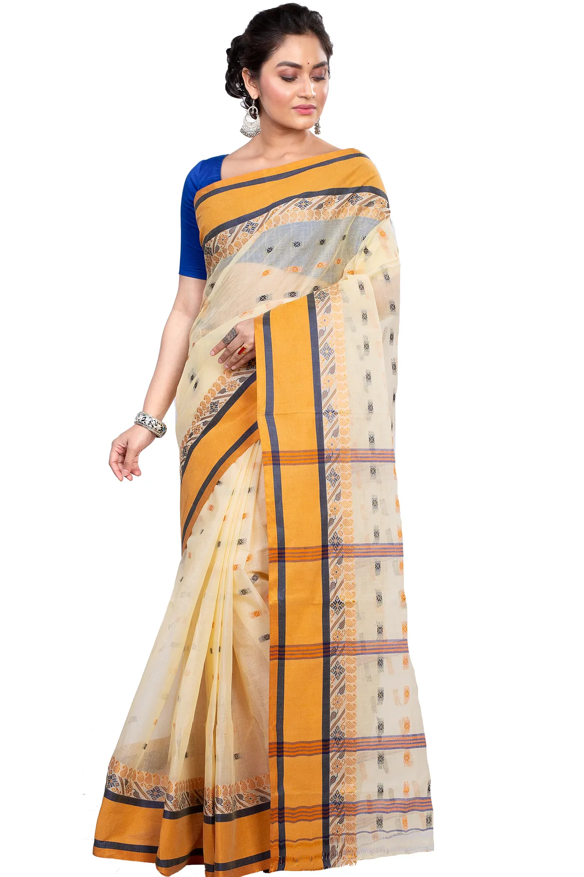 DipDiya Pure Cotton Off White ToraPar Bengal’s Tradition Tant Sarees