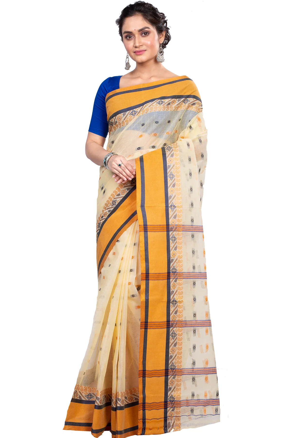 DipDiya Pure Cotton Off White ToraPar Bengal’s Tradition Tant Sarees