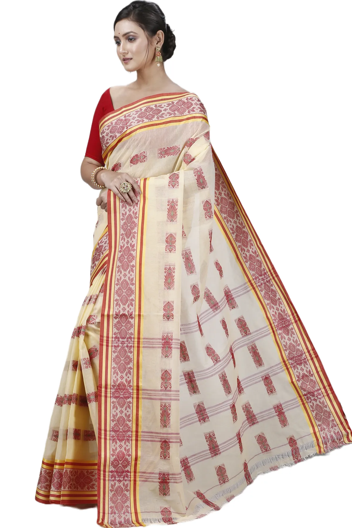 DipDiya Pure Cotton Off-White Uditi Bengal in Every Thread Tant Sarees