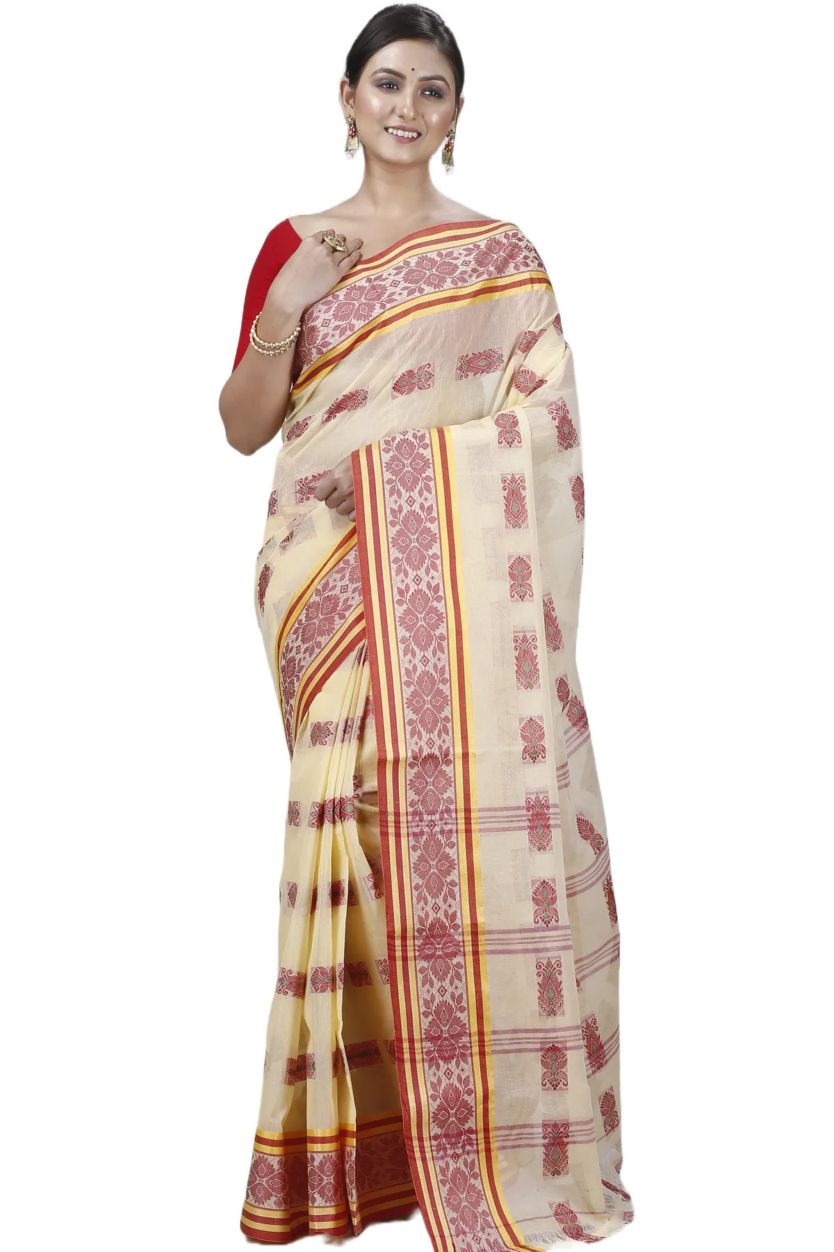 DipDiya Pure Cotton Off-White Uditi Bengal in Every Thread Tant Sarees