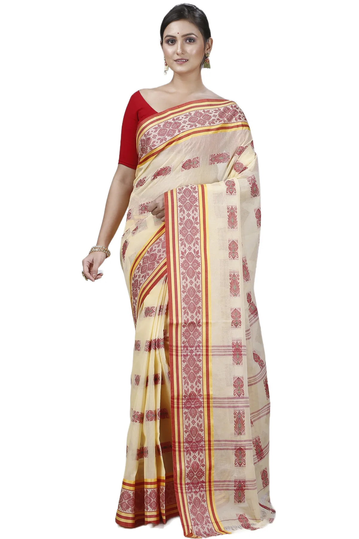 DipDiya Pure Cotton Off-White Uditi Bengal in Every Thread Tant Sarees