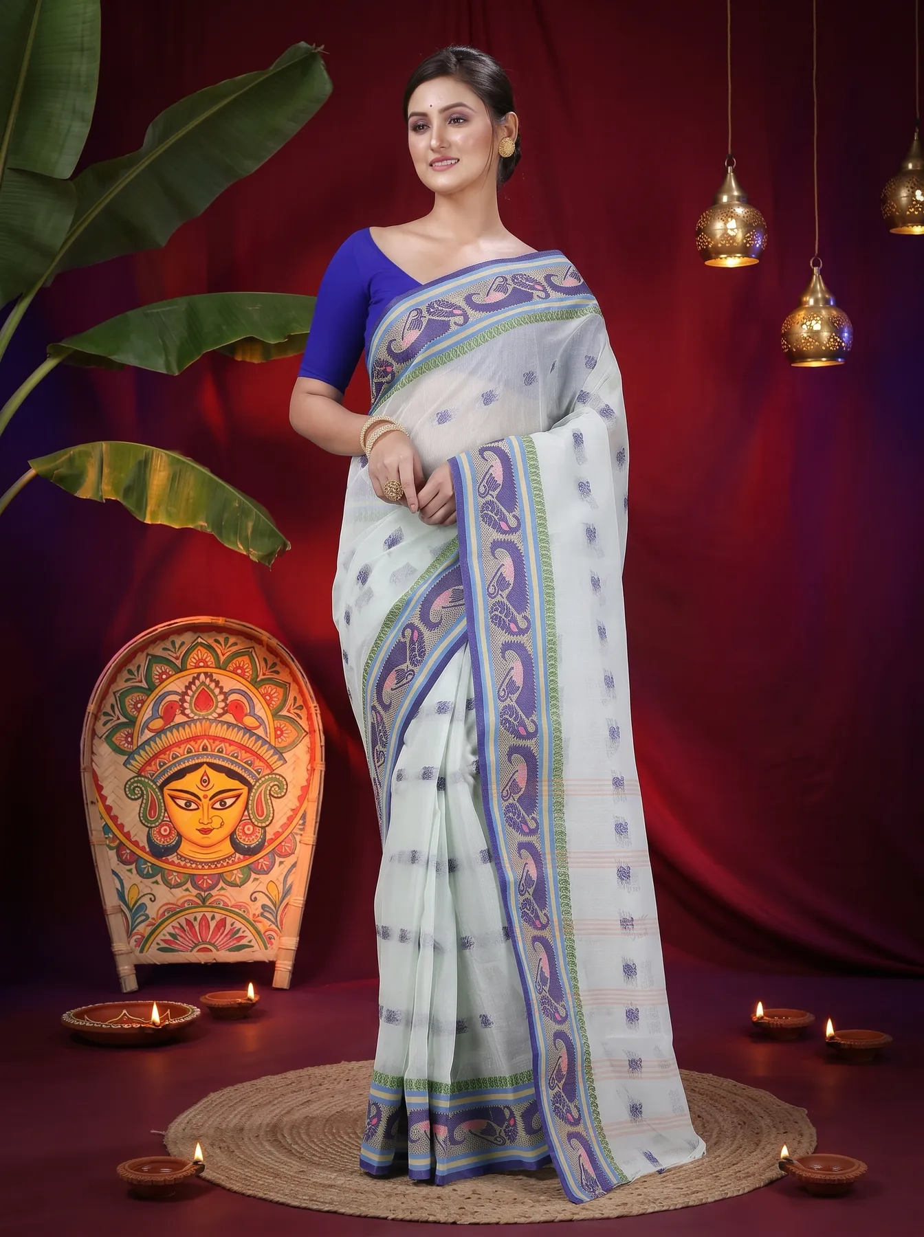 DipDiya Pure Cotton Off White Utkal Bengal’s Tradition Tant Sarees