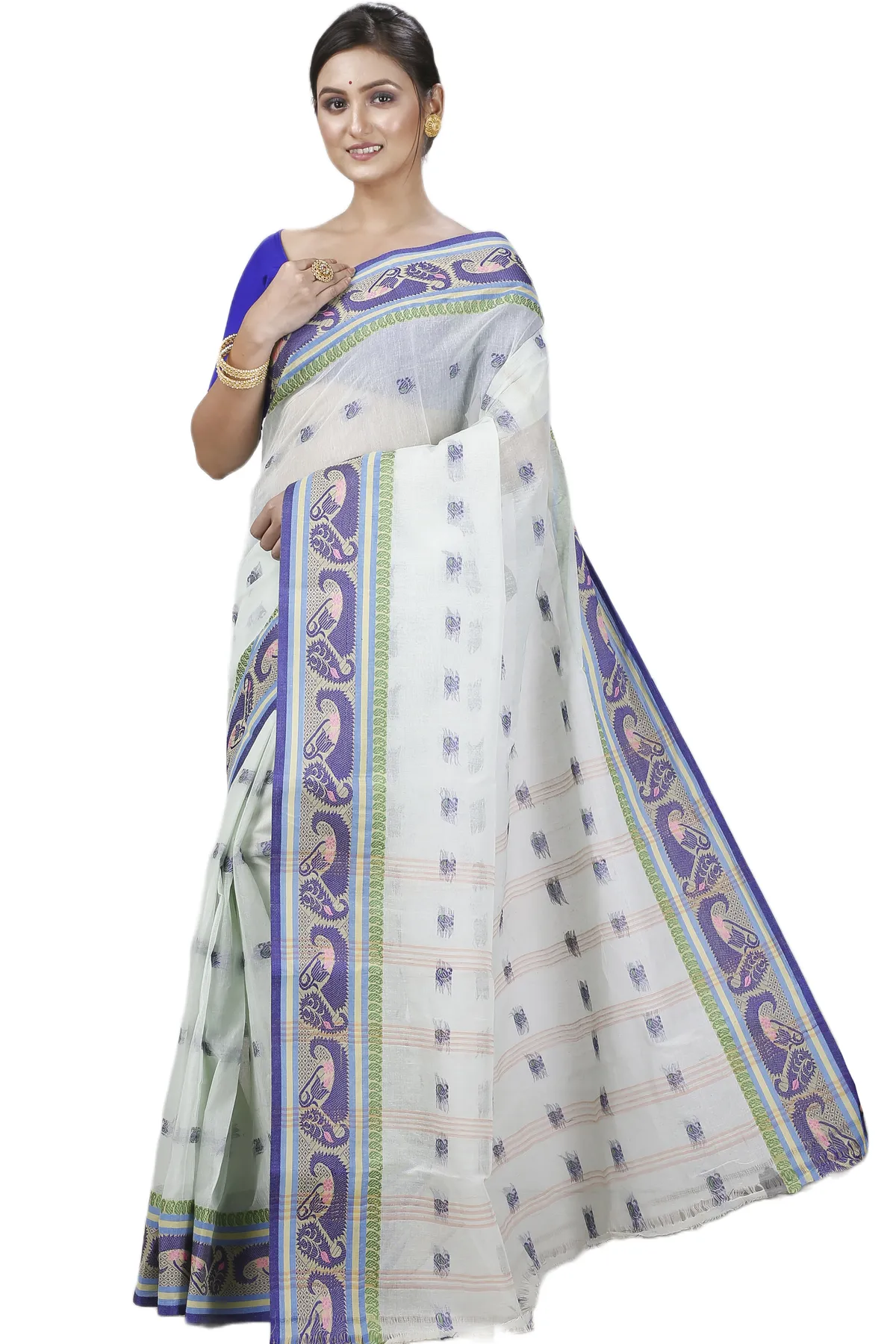 DipDiya Pure Cotton Off White Utkal Bengal’s Tradition Tant Sarees
