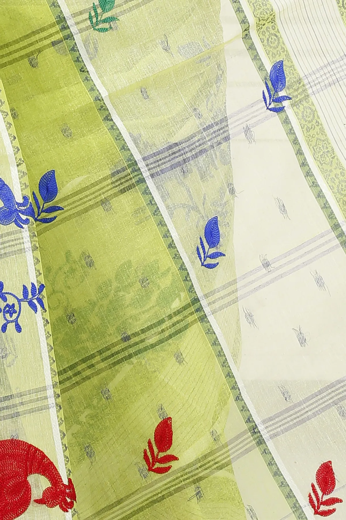 DipDiya Pure Cotton Olieve Green Embi Debdash Moyur A Legacy Woven Embroidery Tant Sarees