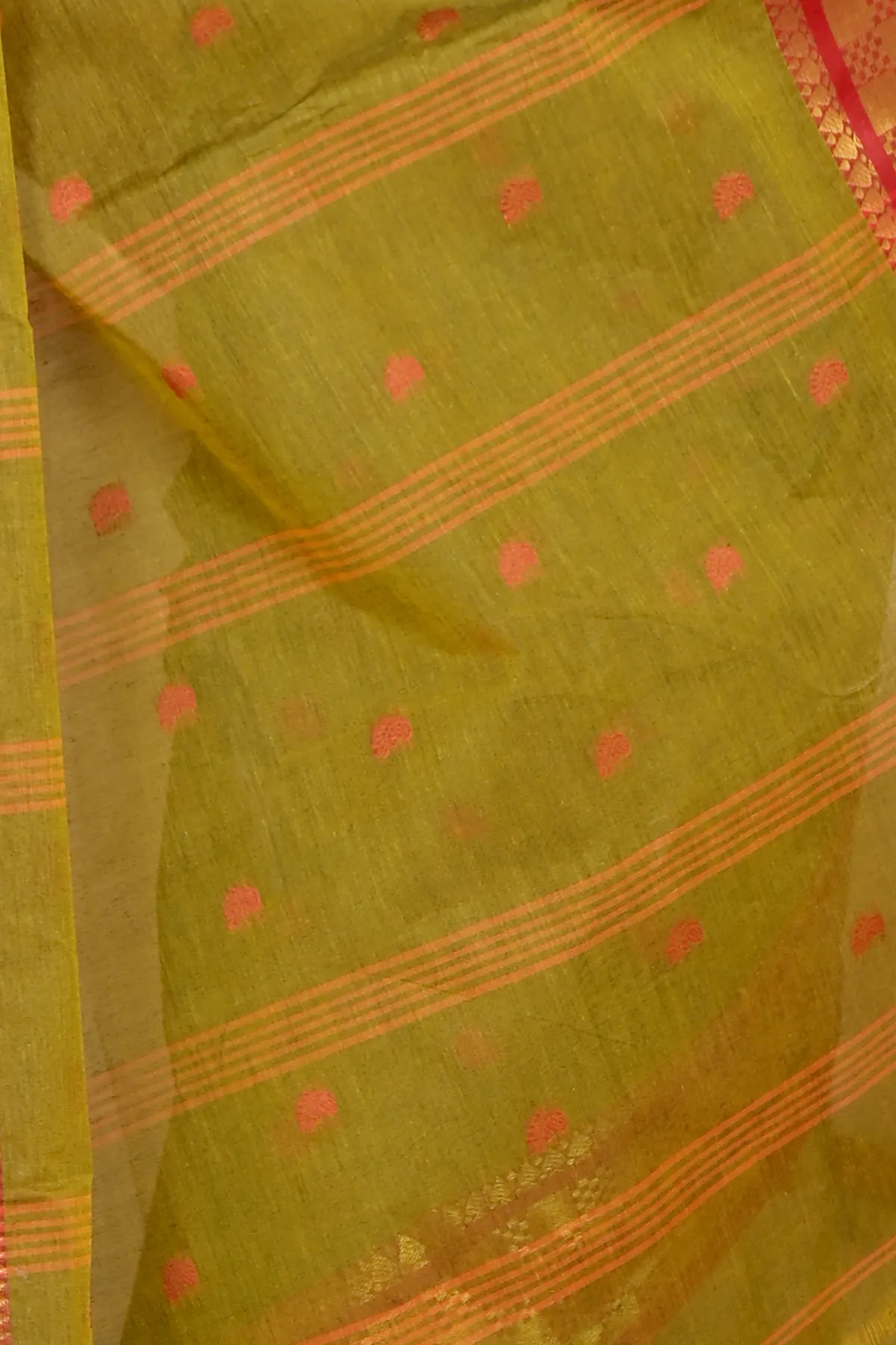 DipDiya Pure Cotton Olive Green Atula Grace of Bengal Tant Sarees