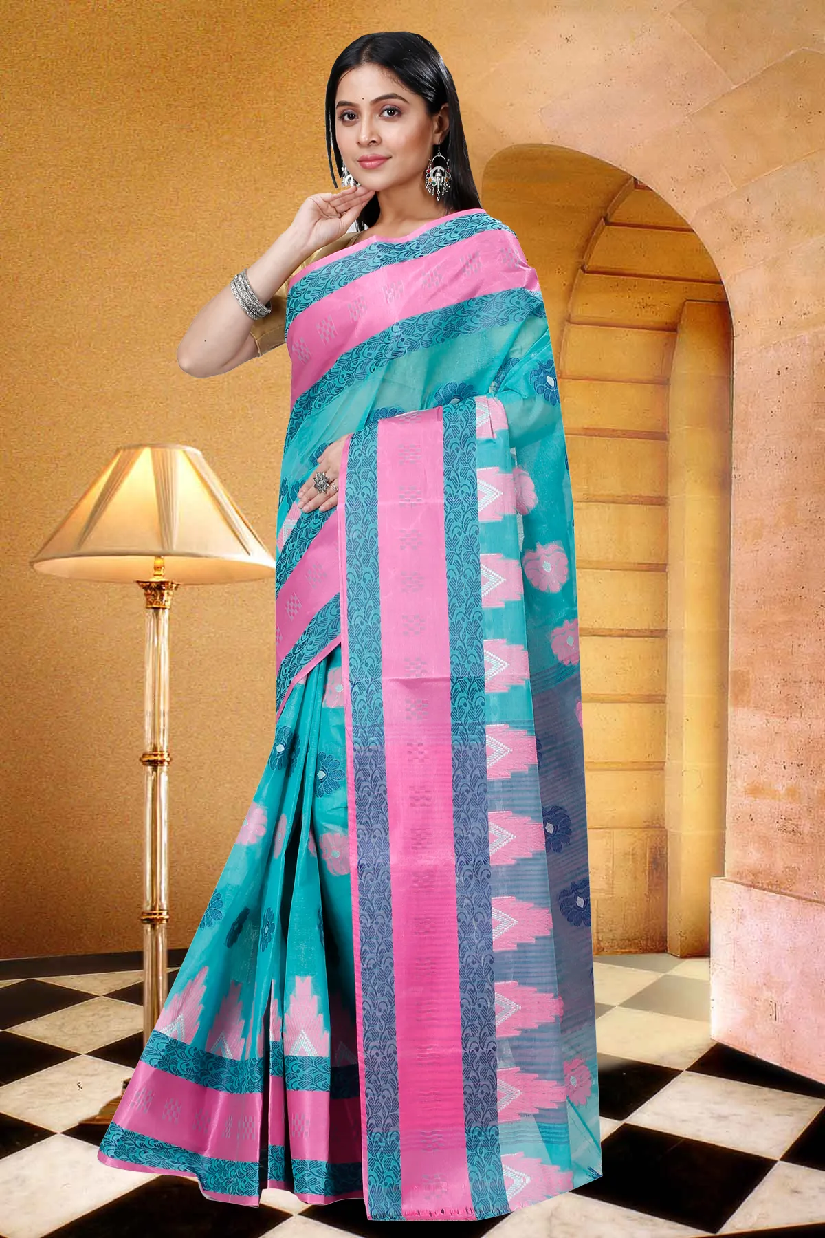 DipDiya Pure Cotton Olive Green Nuri Crafted with Soul Tant Sarees