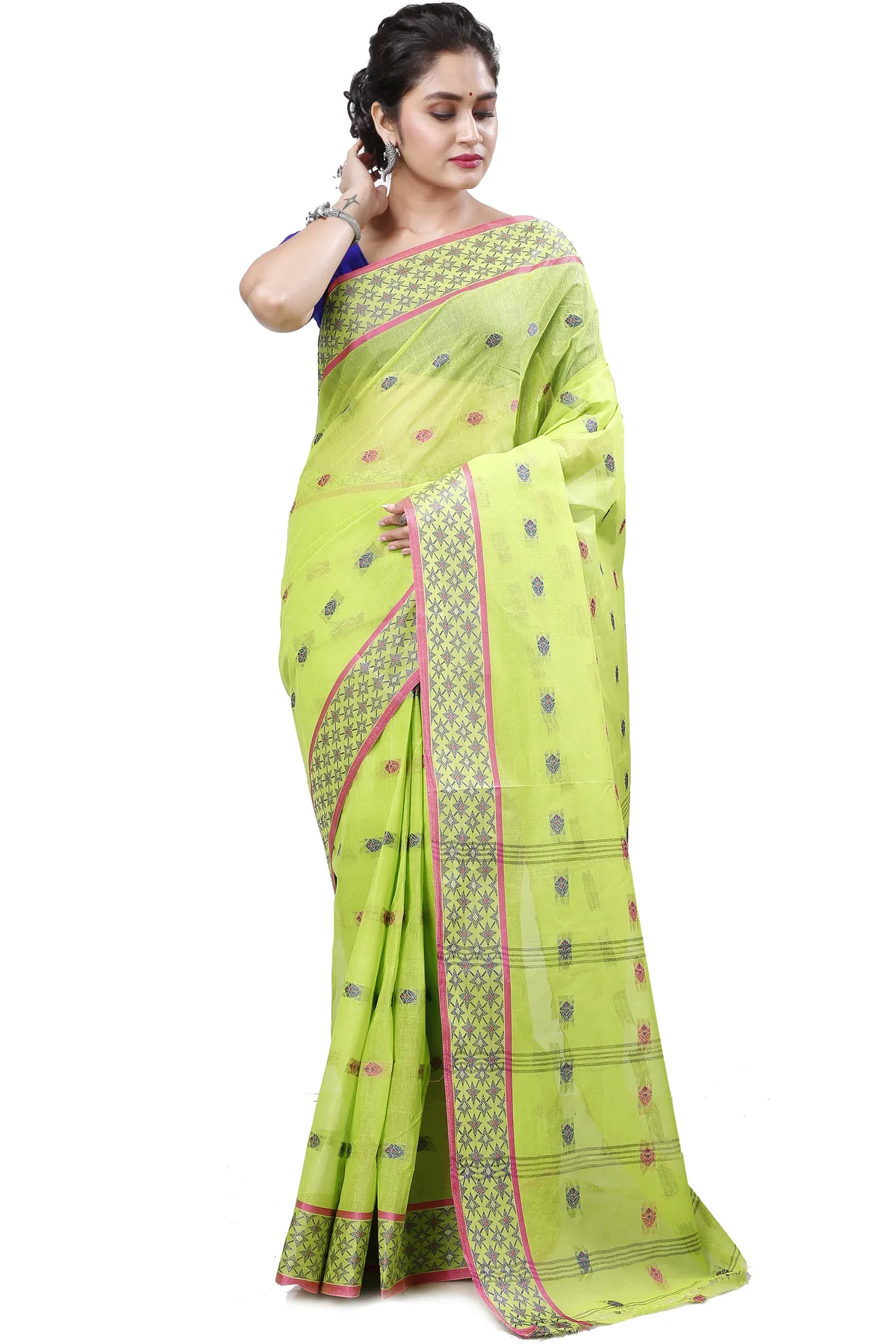 DipDiya Pure Cotton Olive Green Reese Wrapped in Heritage Tant Sarees