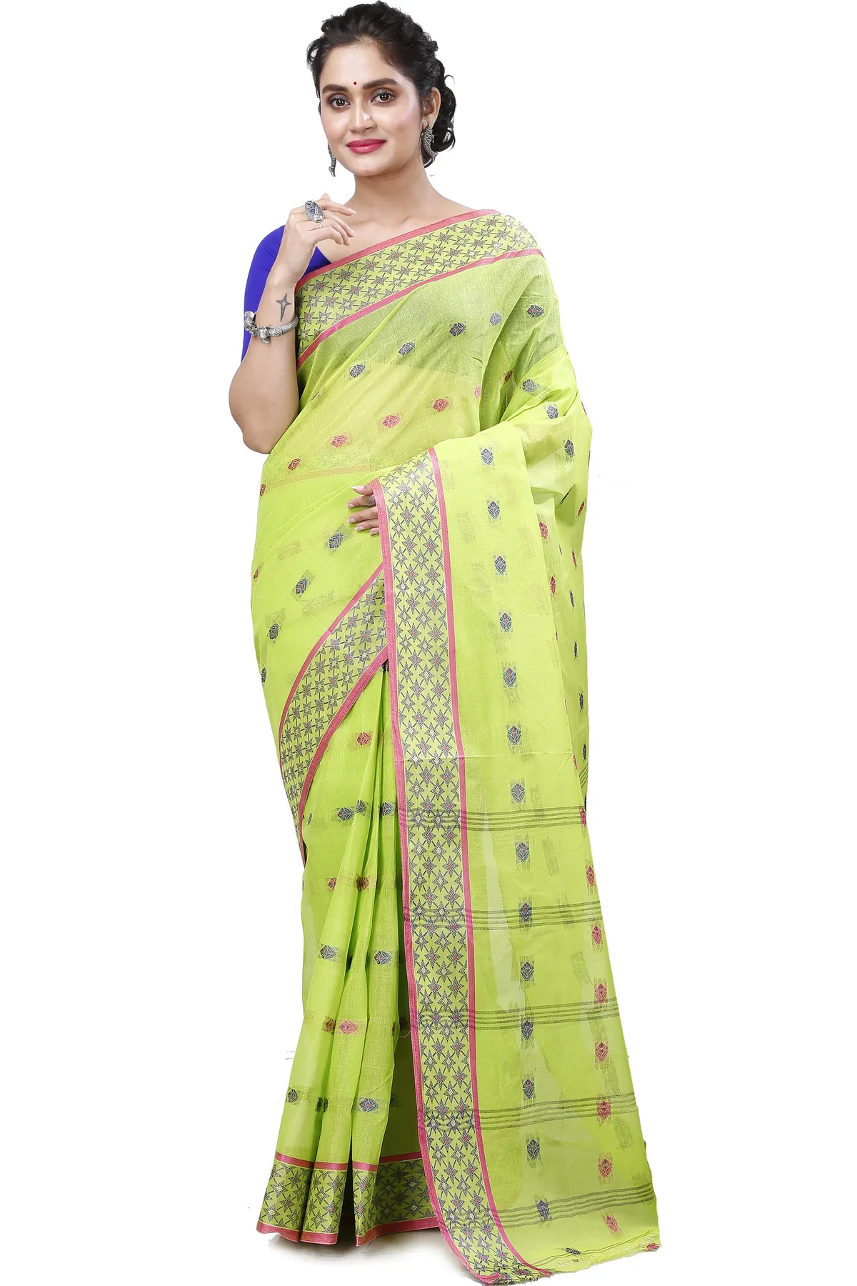 DipDiya Pure Cotton Olive Green Reese Wrapped in Heritage Tant Sarees