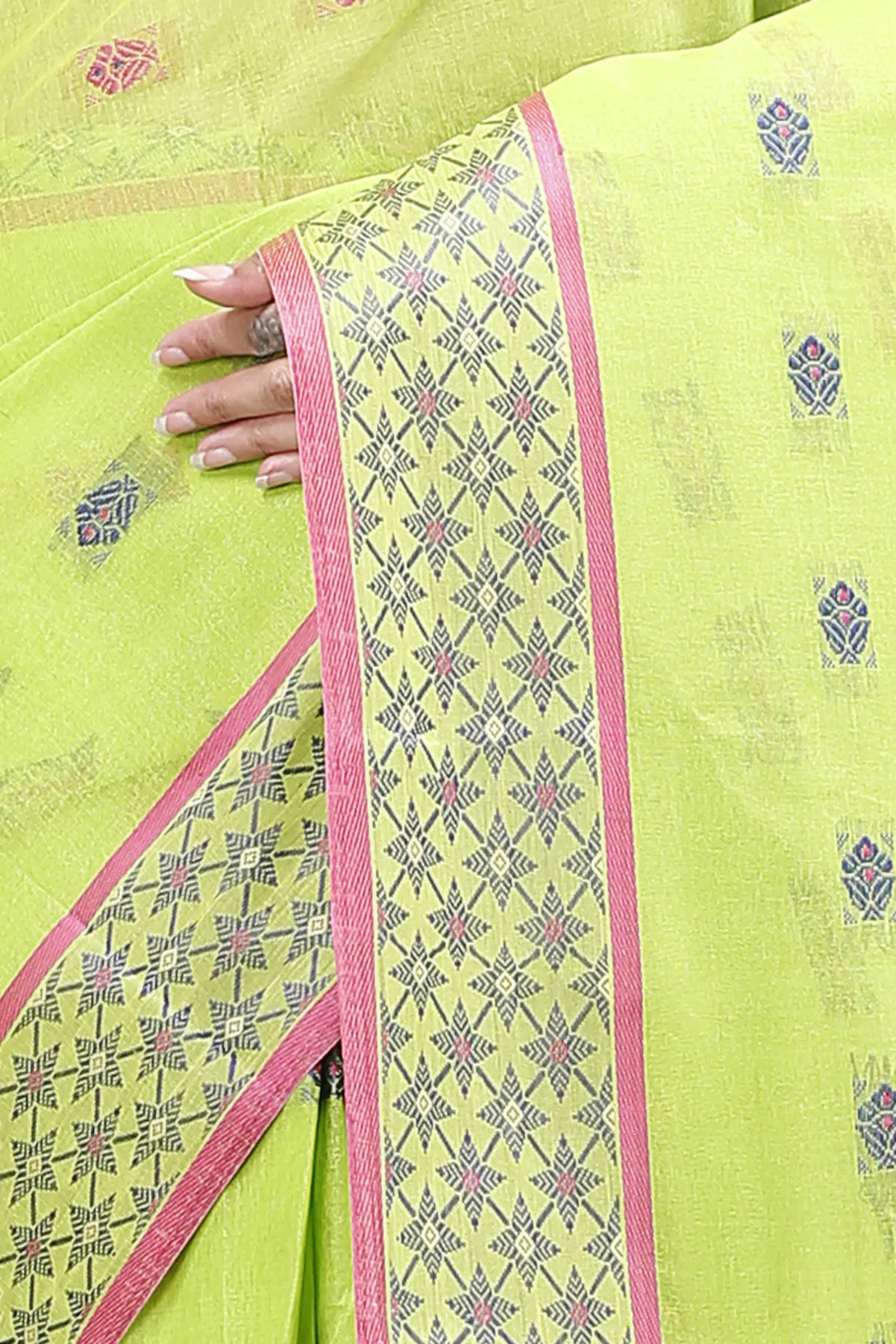 DipDiya Pure Cotton Olive Green Reese Wrapped in Heritage Tant Sarees