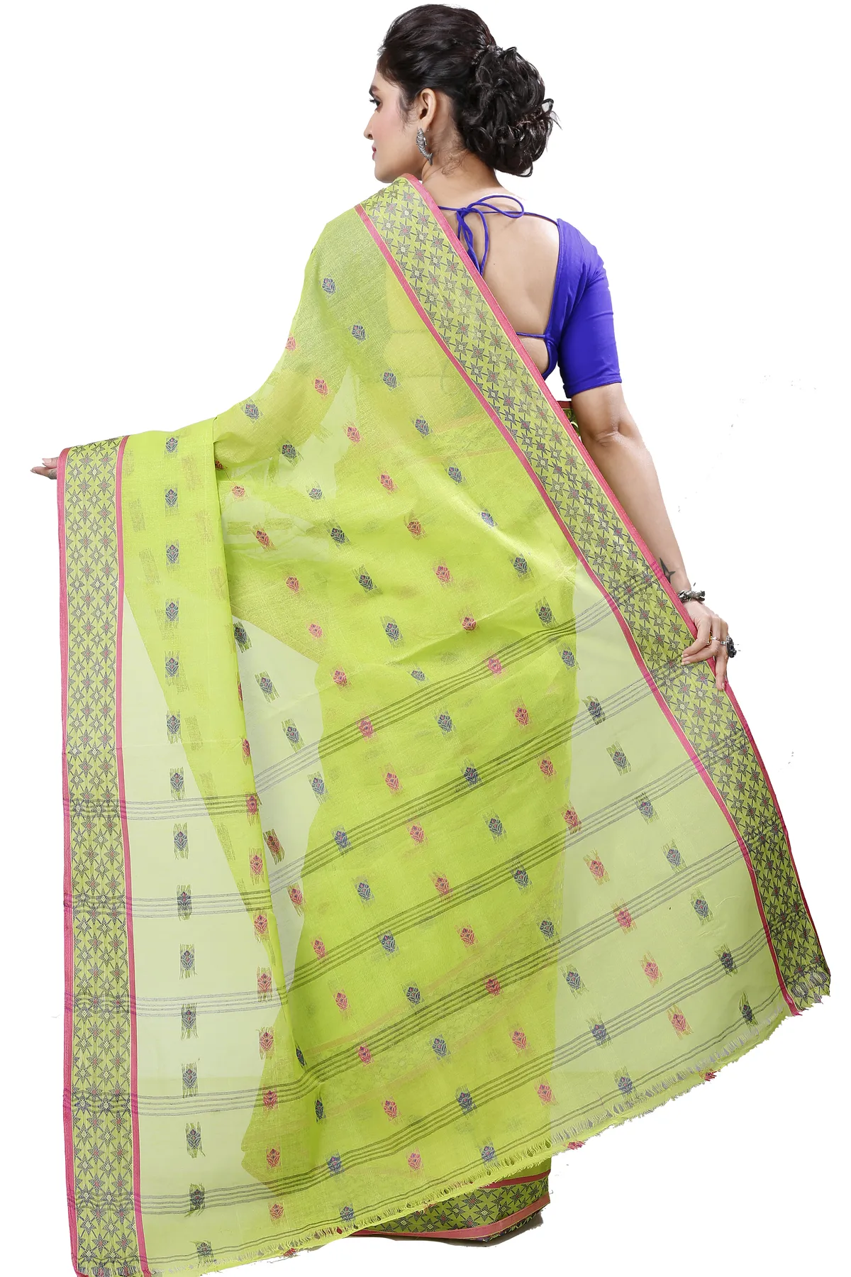 DipDiya Pure Cotton Olive Green Reese Wrapped in Heritage Tant Sarees