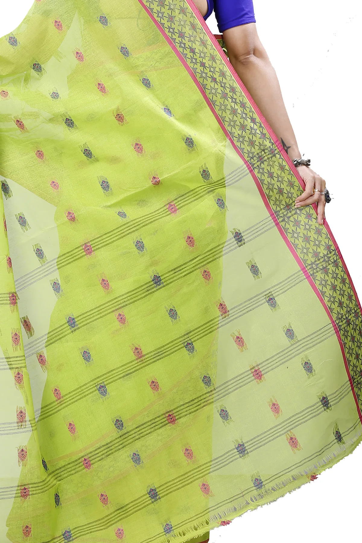 DipDiya Pure Cotton Olive Green Reese Wrapped in Heritage Tant Sarees