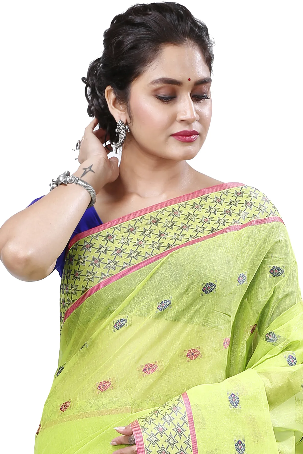 DipDiya Pure Cotton Olive Green Reese Wrapped in Heritage Tant Sarees