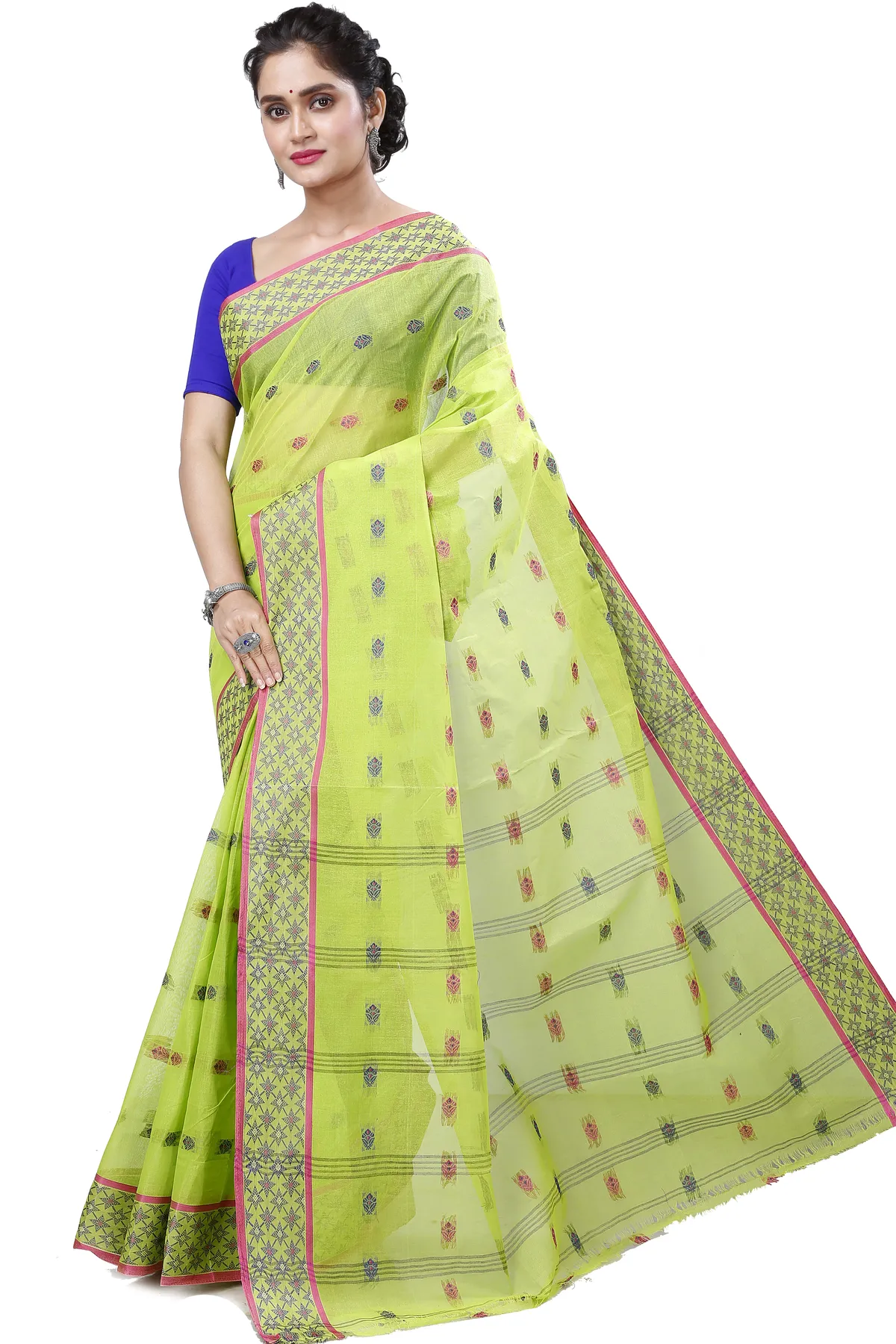 DipDiya Pure Cotton Olive Green Reese Wrapped in Heritage Tant Sarees