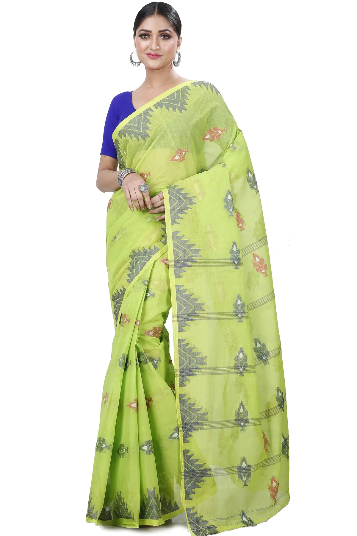 DipDiya Pure Cotton Olive Green Sidra Crafted with Soul Tant Sarees