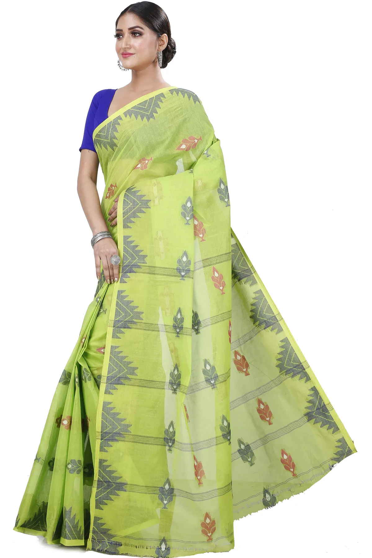 DipDiya Pure Cotton Olive Green Sidra Crafted with Soul Tant Sarees