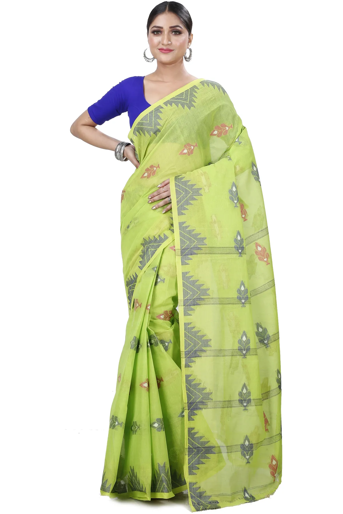 DipDiya Pure Cotton Olive Green Sidra Crafted with Soul Tant Sarees