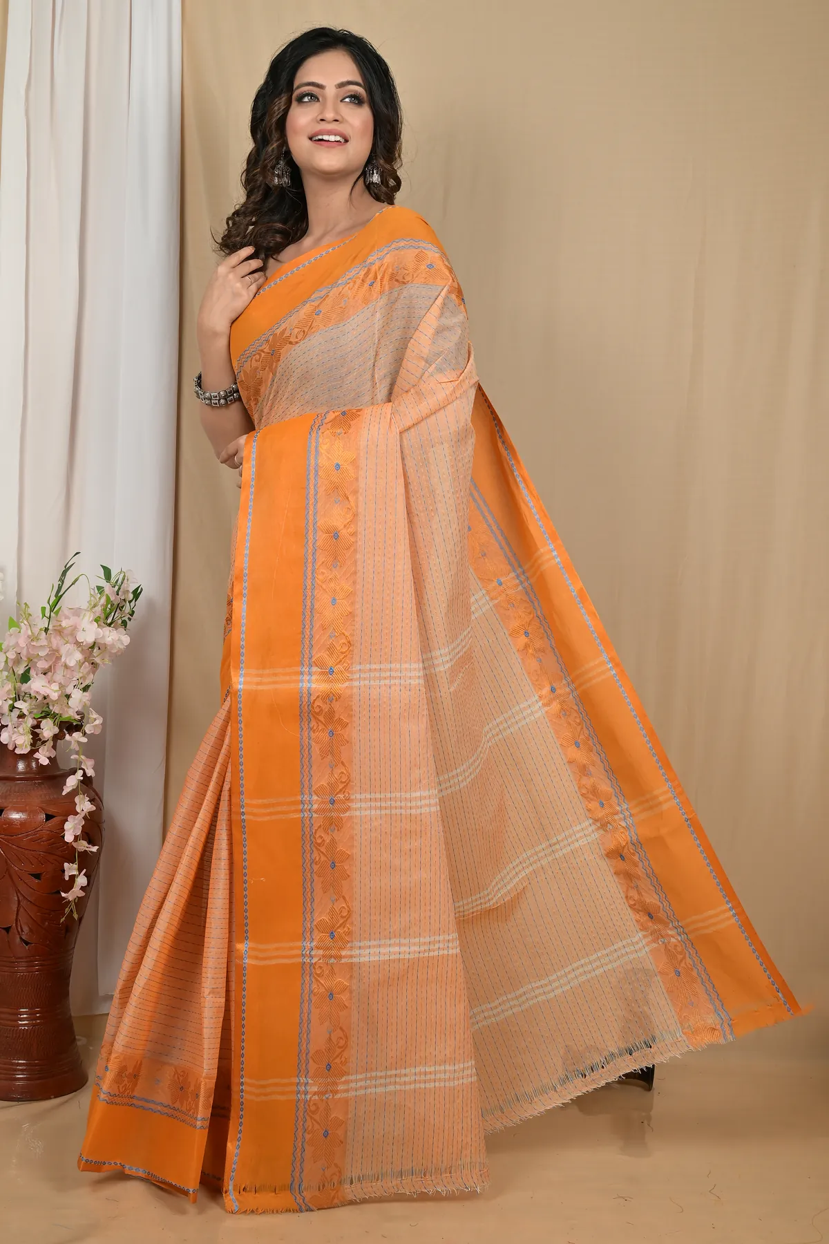 DipDiya Pure Cotton Orange Achpan Heritage Elegance Tant Sarees